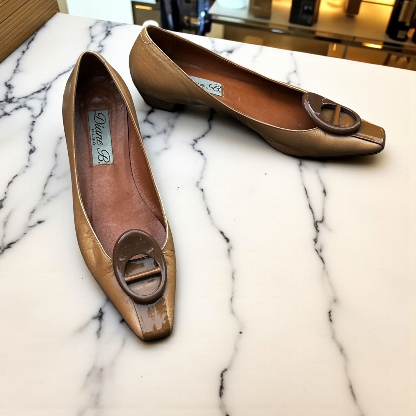 Diane B Shoes Vintage Camel Buckle Toe Leather Flats Size 38 EU