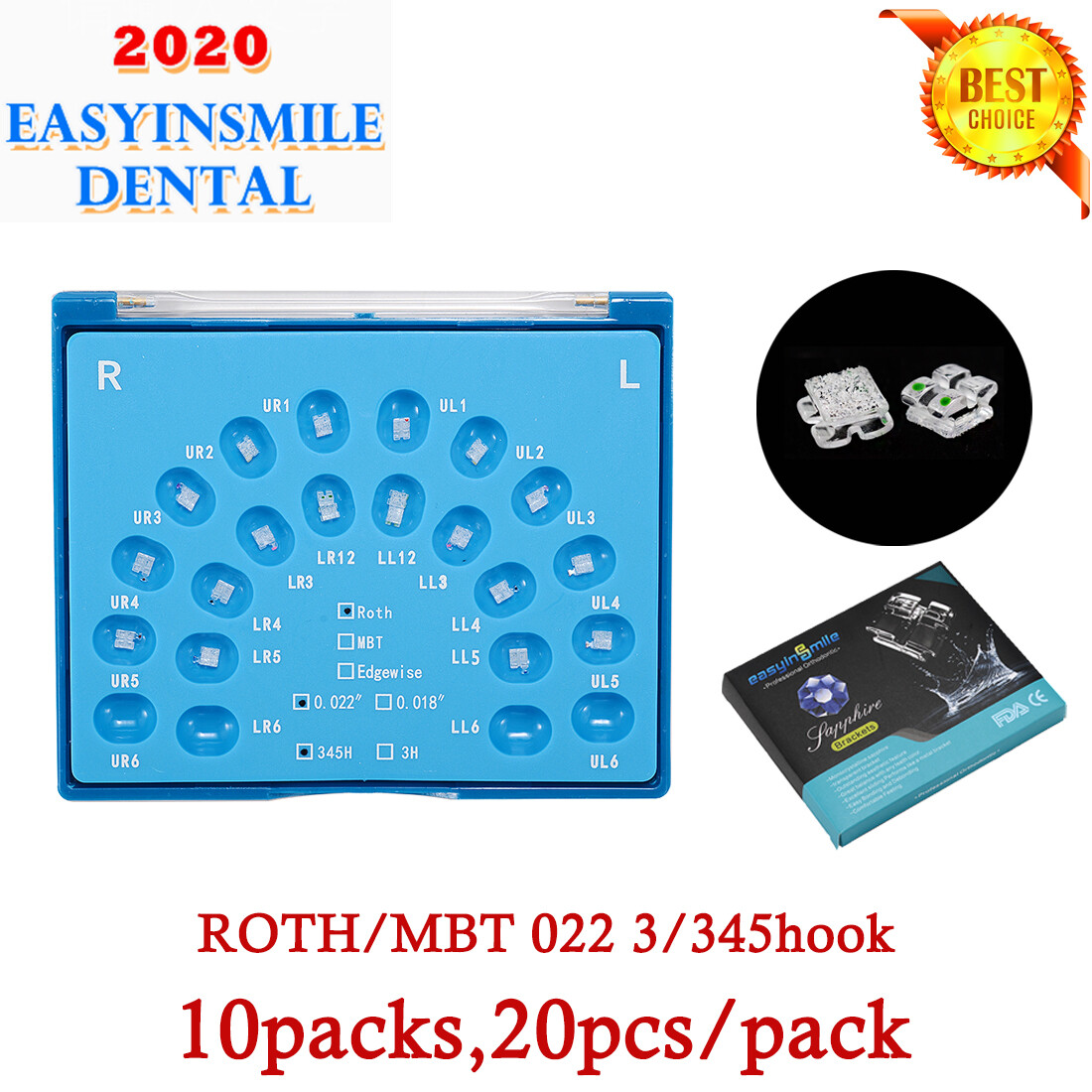 1/10Pack Dental Clear Braces 022 MBT/Roth Ortho Ceramic Monocrystalline Brackets