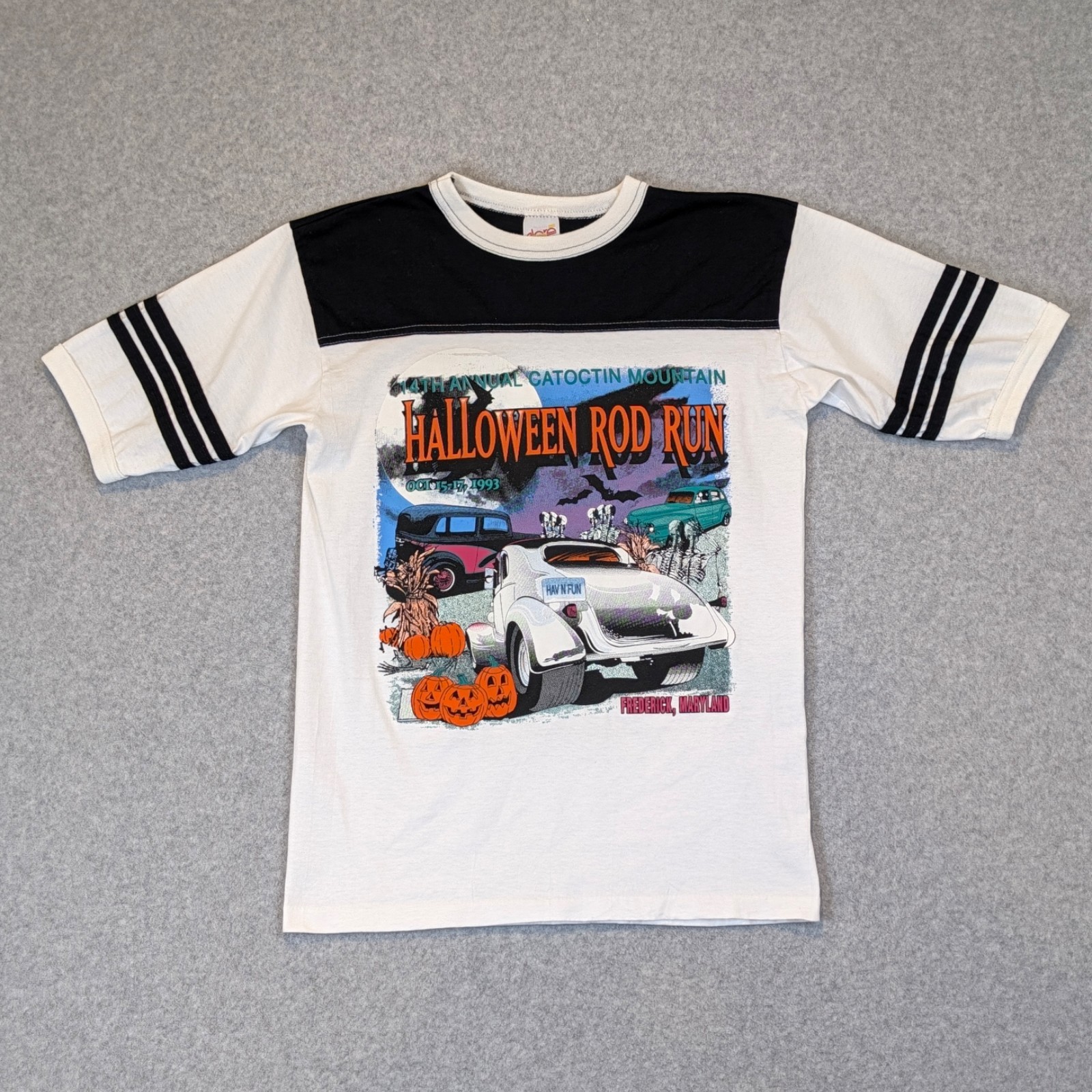 Vtg 1993 Halloween Hot Rod T-Shirt Men\'s Fits Small Striped Jersey Tee USA Tag L