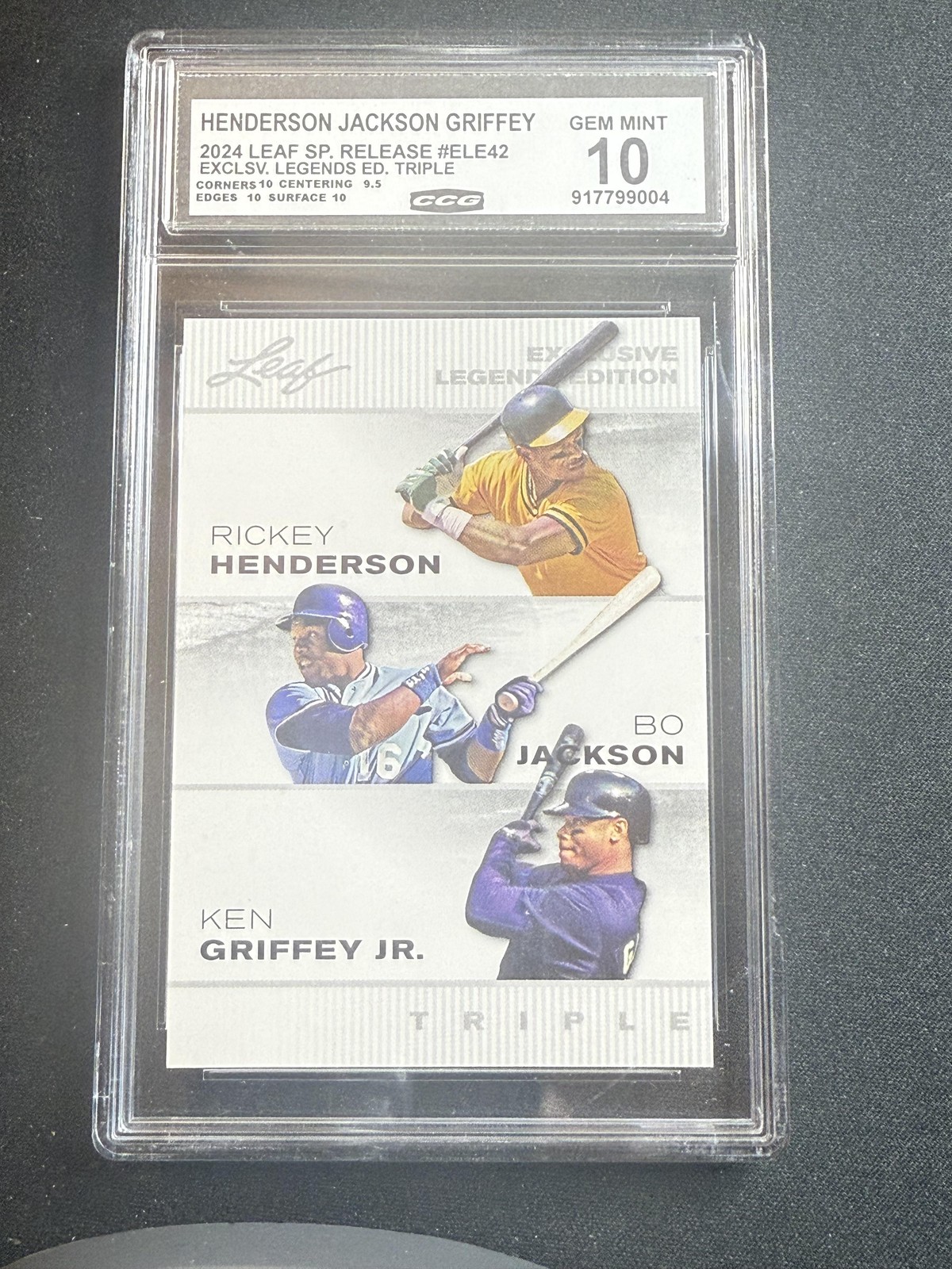 Rickey Henderson /  Bo Jackson / Ken Griffey Jr. 2024 Leaf Legends Triple CCG 10