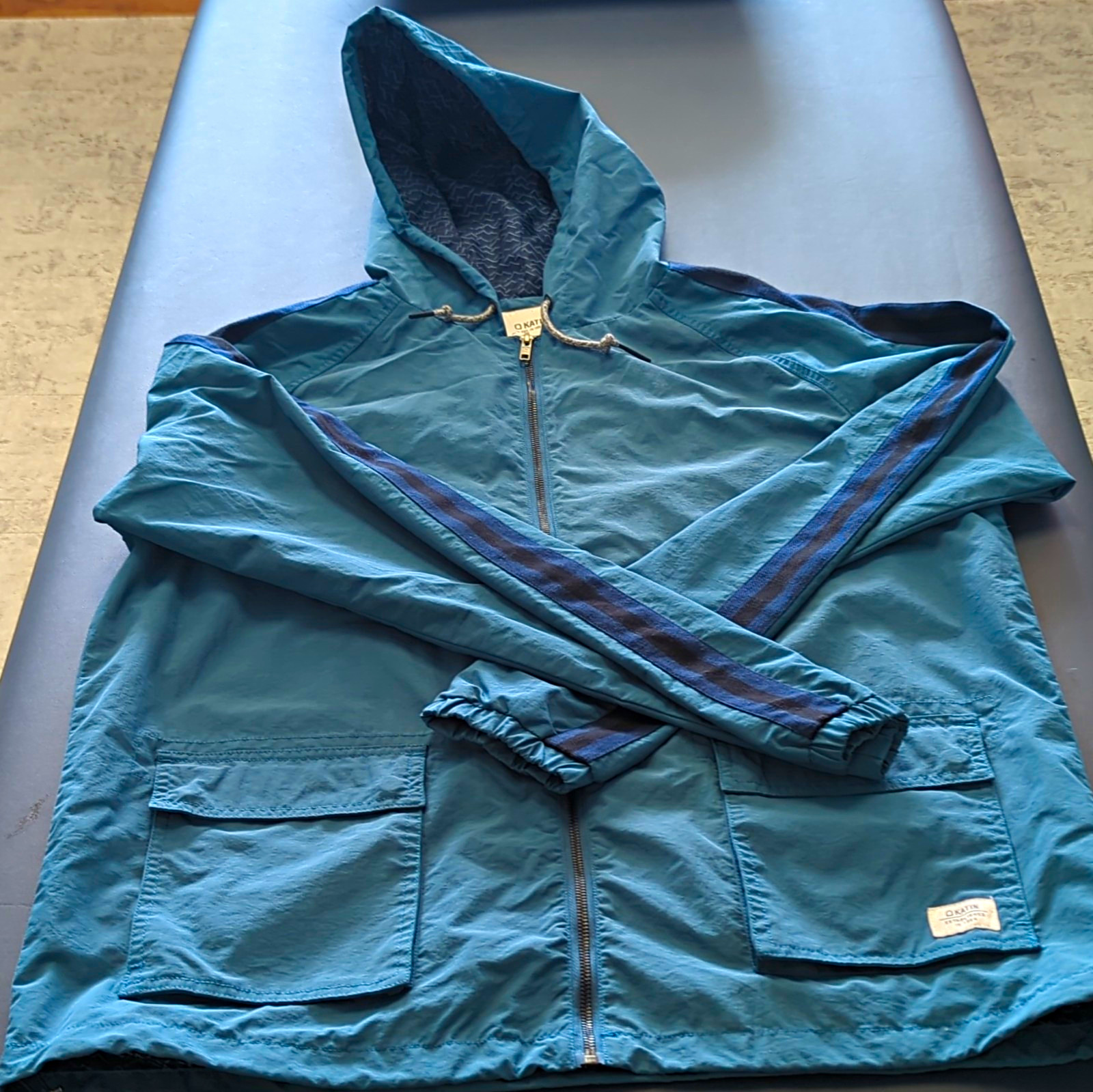 Men\'s Katin Windbreaker Jacket Hooded Full Zip Pockets Drawstring Blue XL