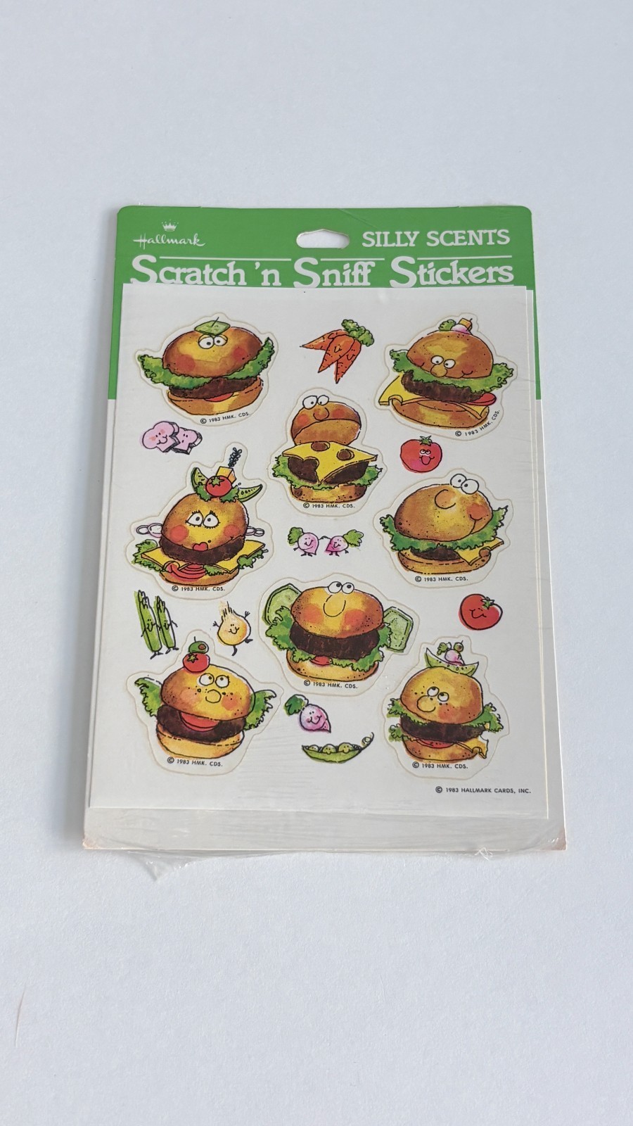 Vintage 1983 Hallmark Silly Scents Burgers Scratch Sniff Stickers 175SSP7311 Vintage 1983 Hallmark Silly Scents Burgers Scratch Sniff Stickers 175SSP7311