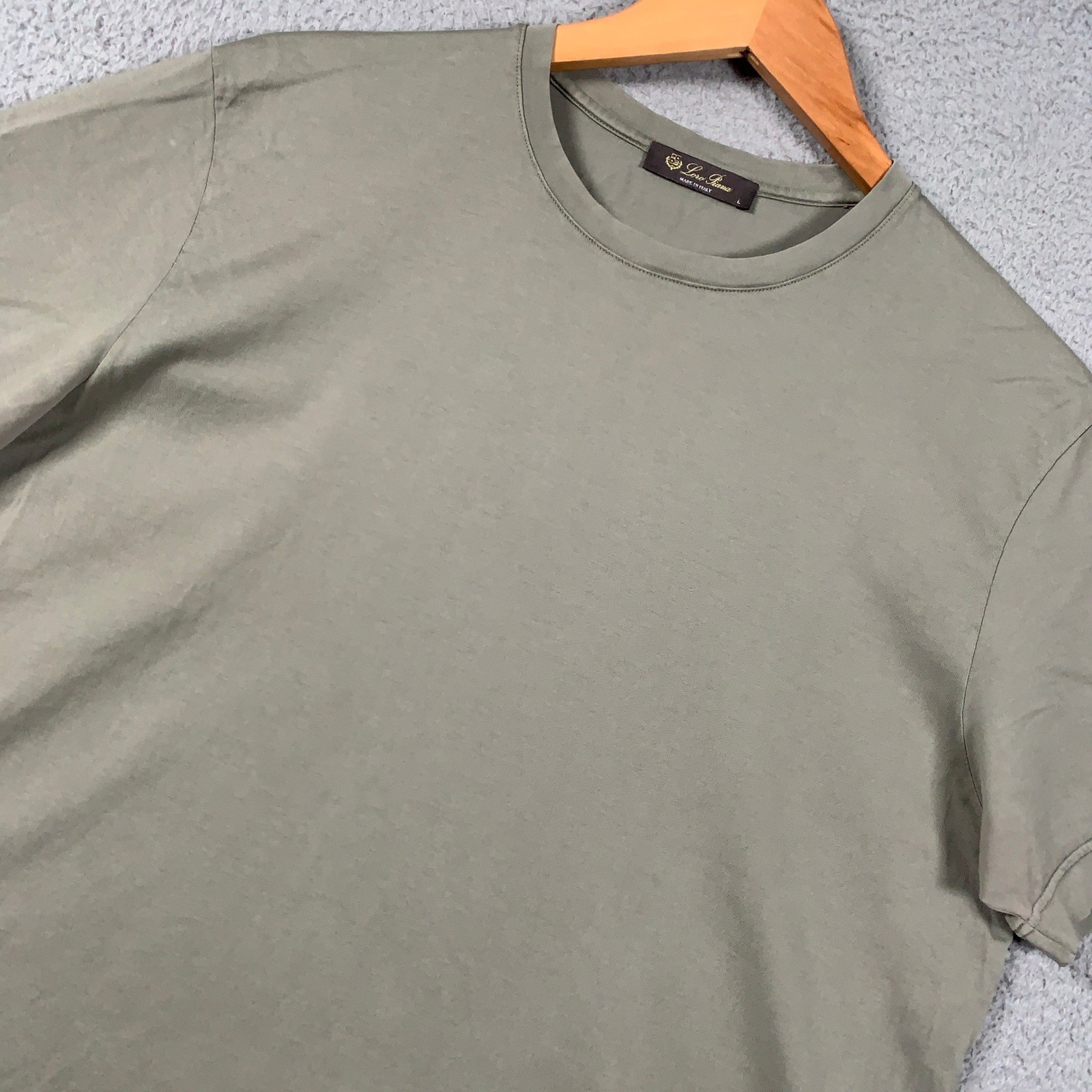 Loro Piana T-Shirt Men\'s Large L Sage Green Cotton Crew Neck Short Sleeve Italy