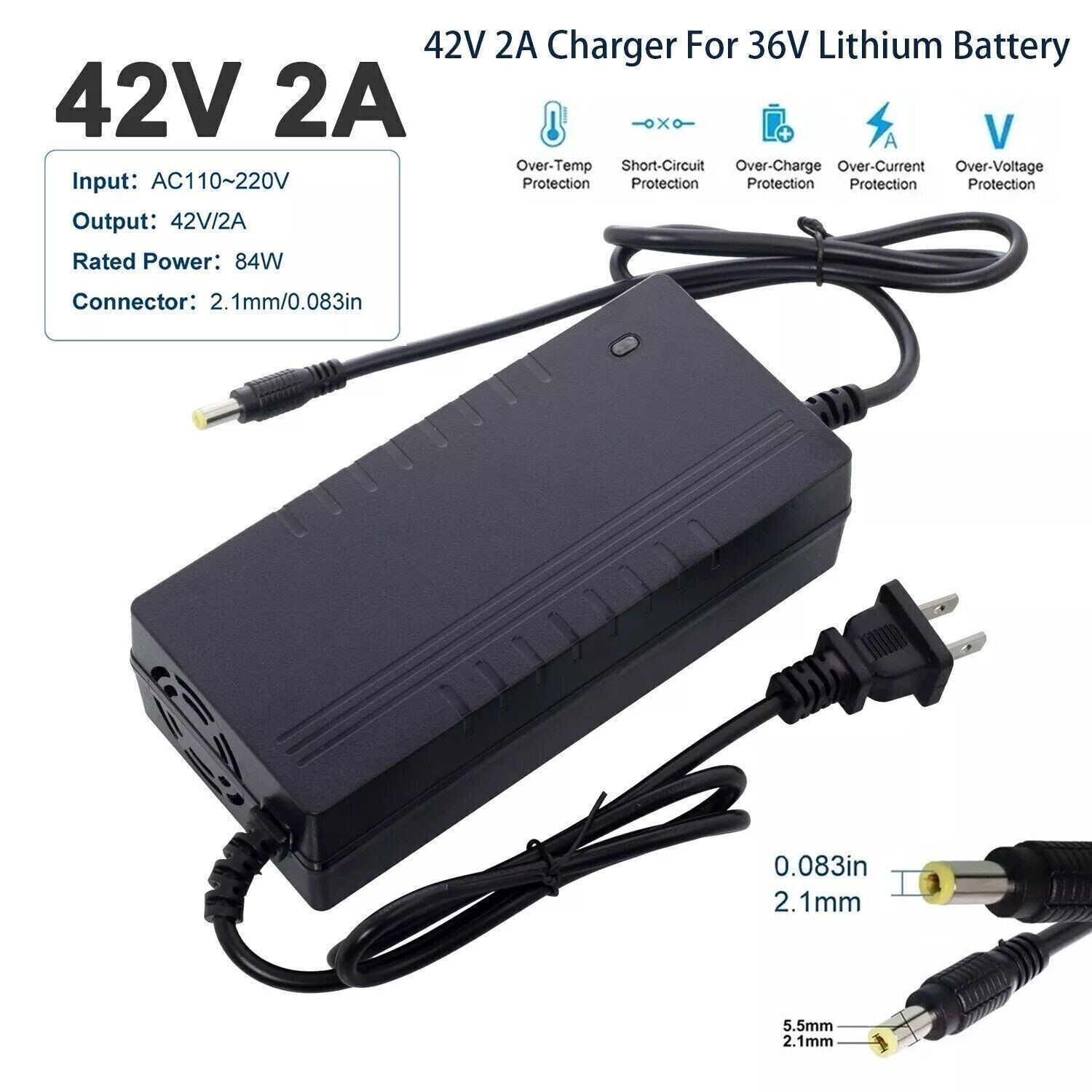 36V Lithium Li-ion battery charger 42V 2A DC 5.5x2.1mm Plug NEW US Stock 36V Lithium Li-ion battery charger 42V 2A DC 5.5x2.1mm Plug NEW US Stock