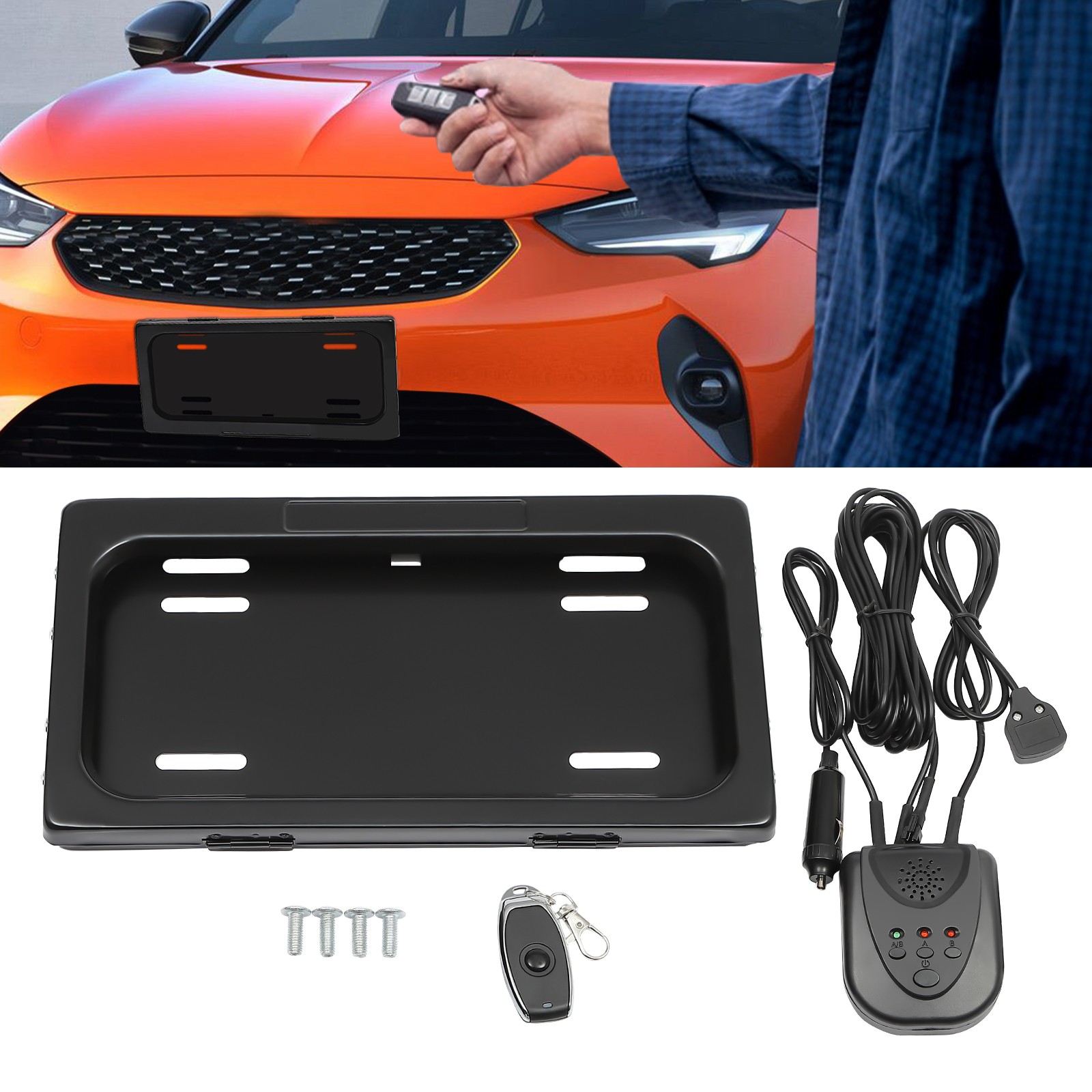 Electric License Plate Frame Remote Control Flip Up Cover US Standard 12V