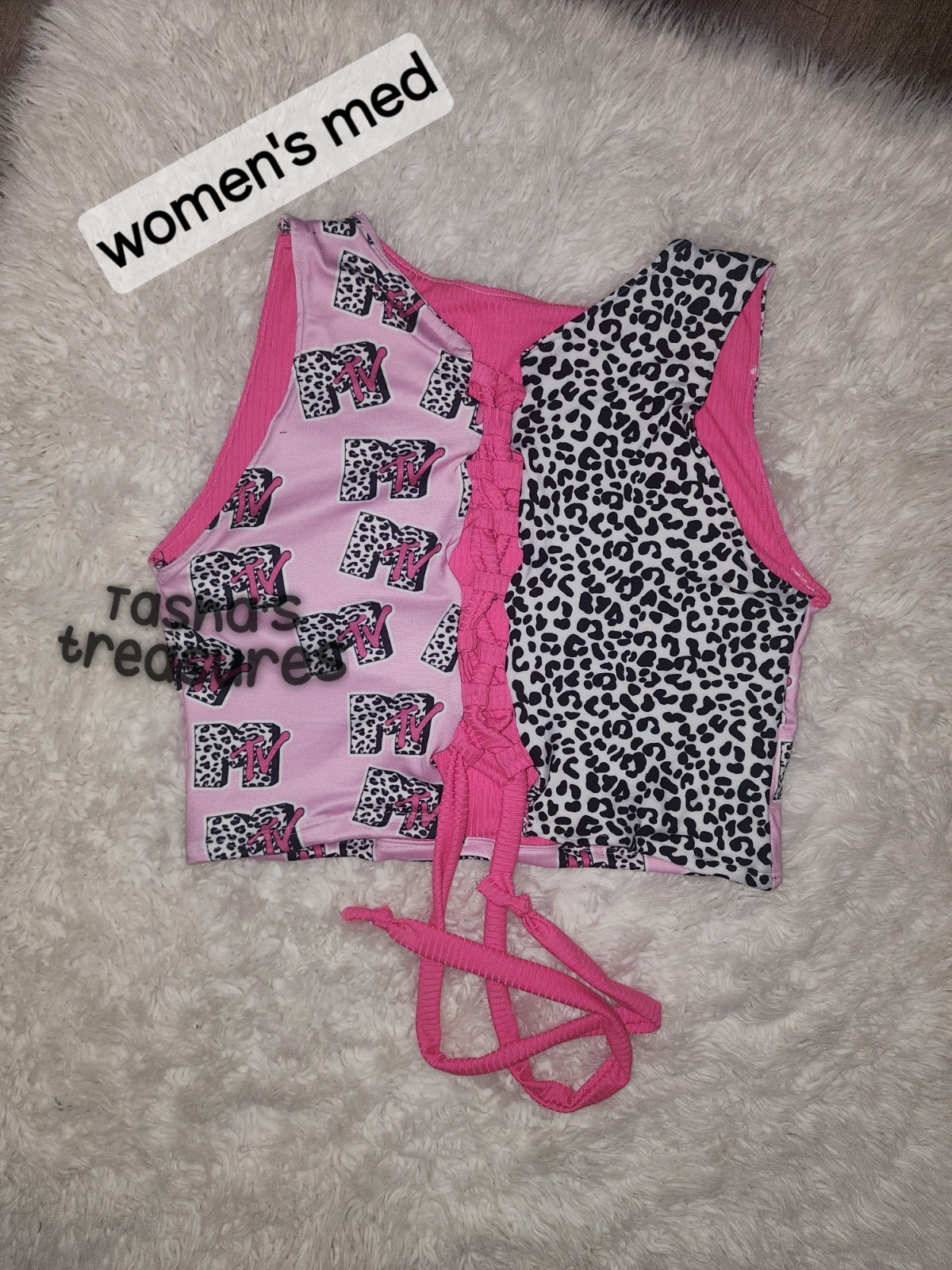 Handmade Lace Up Sexy Cute Retro Shirt Mtv Logo Hot Pink 90s 2000s Y2k 