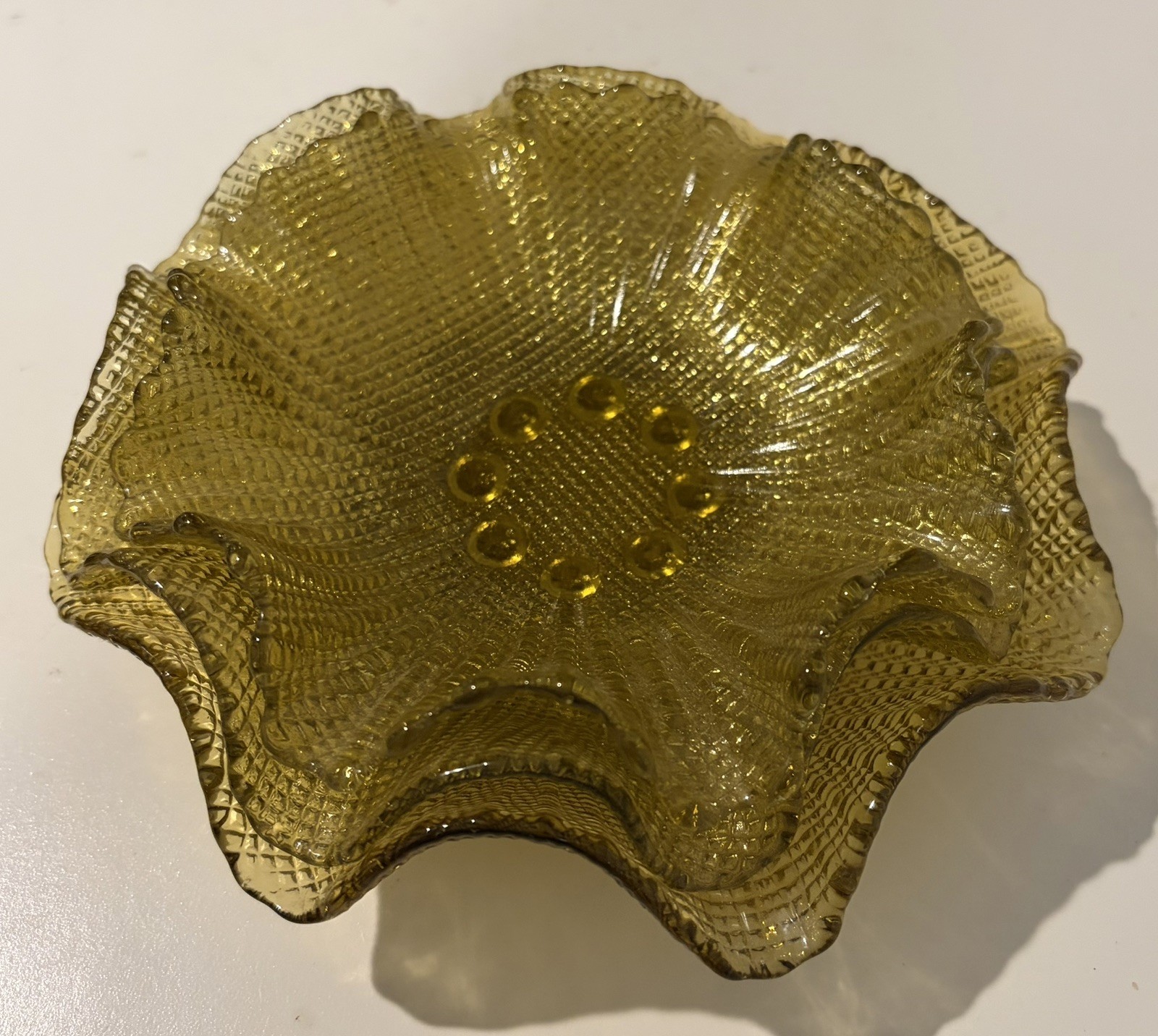 Vintage Amber/Gold Decorative Glass Nesting Bowls w/ Ruffle Edge Set of 3 EC