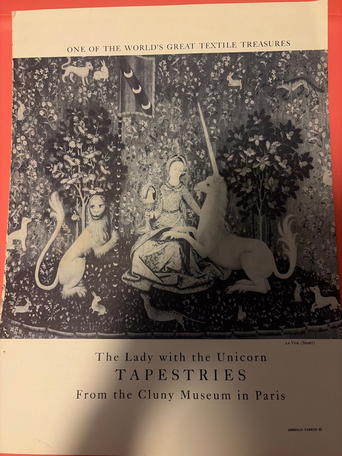 Vintage American Fabrics Magazine Article Lady with the Unicorn Cluny Tapestry
