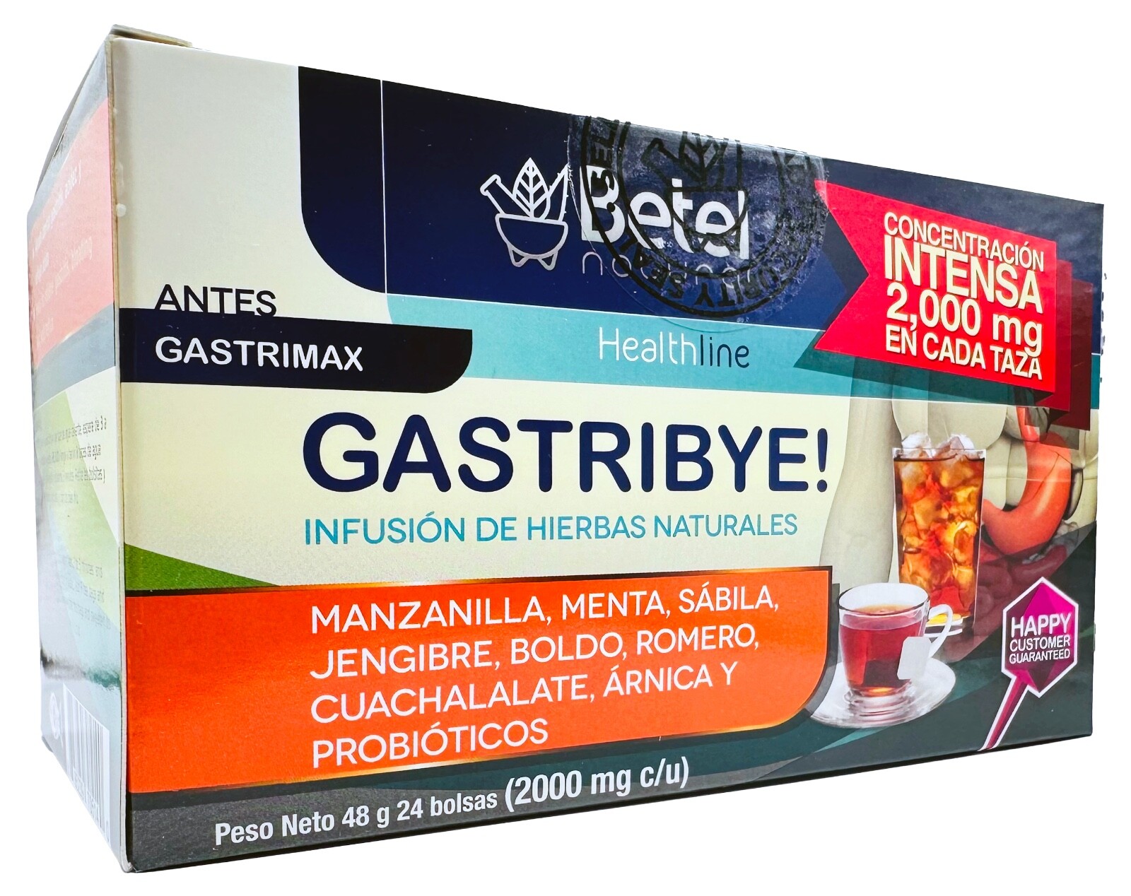 Gastribye Herbal Tea by Betel Natural - Natural Gastric Support - 24 Tea Bags
