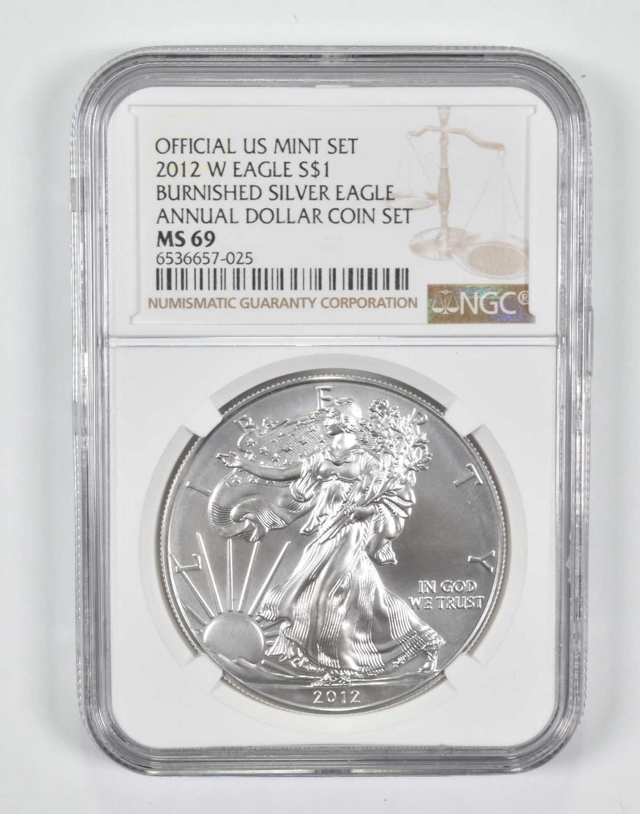 2012-W Burnished Silver Eagle Annual Dollar Set MS69 NGC 2012-W Burnished Silver Eagle Annual Dollar Set MS69 NGC