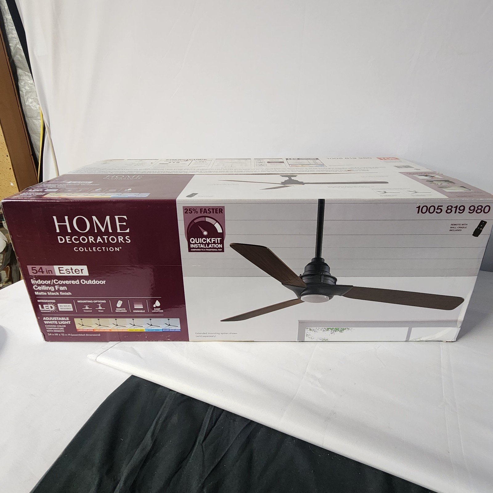 Home Decorators Ester 54 in. LED Indoor/Outdoor Matte Black Ceiling Fan SEALED