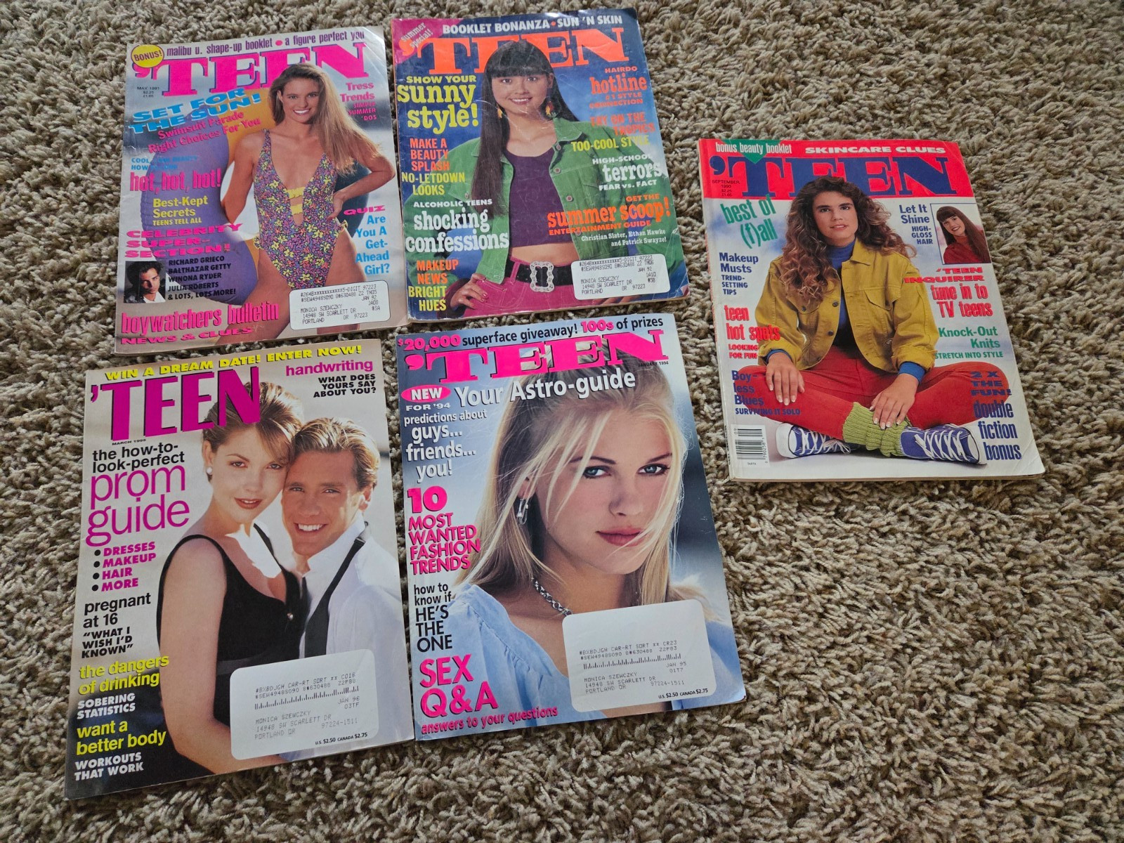 Vintage 90s \'TEEN Magazine Lot x5 - Wynona Rider, Christian Slater, NKOTB