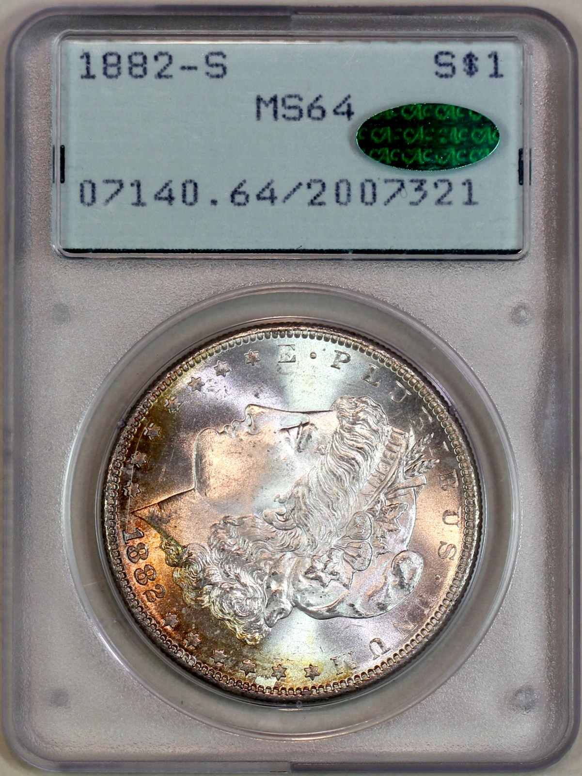 * 1882-S * PCGS CAC MS64 MORGAN SILVER DOLLAR * OLD RATTLER HOLDER * * 1882-S * PCGS CAC MS64 MORGAN SILVER DOLLAR * OLD RATTLER HOLDER *