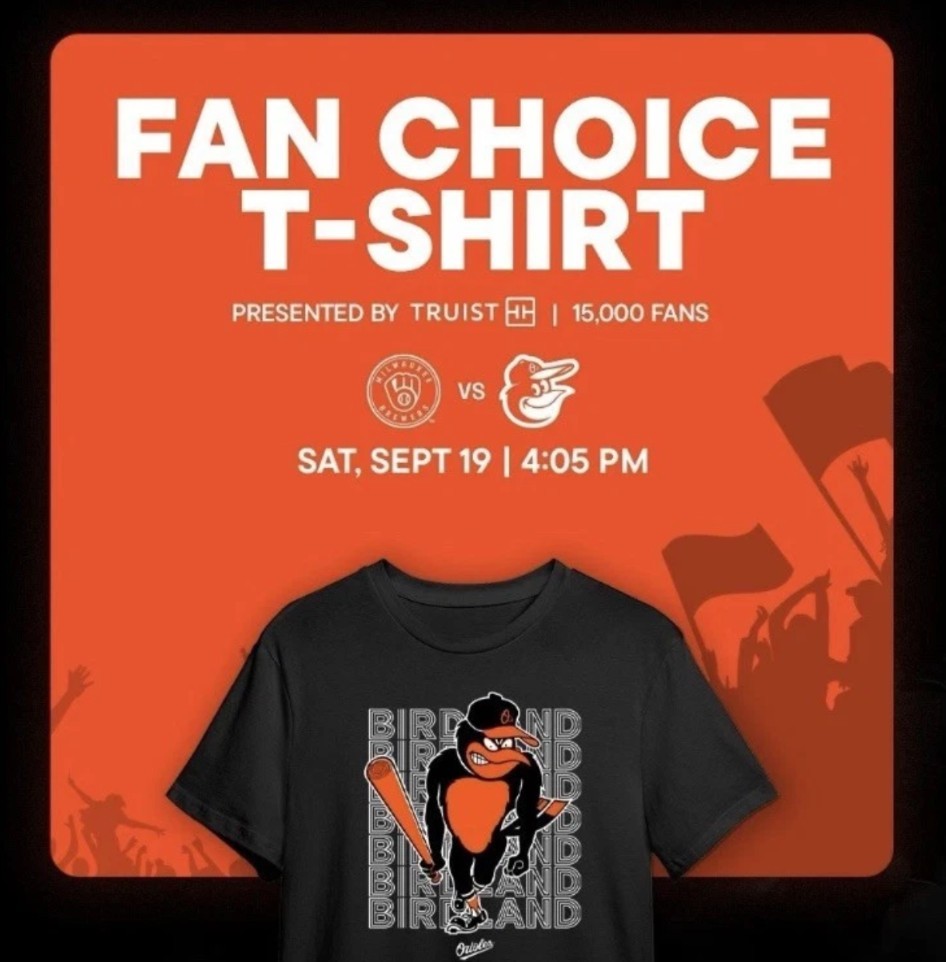 Baltimore Orioles Angry Bird Fan’s Choice T-Shirt SGA 9/19/26 - Size XL In Hand