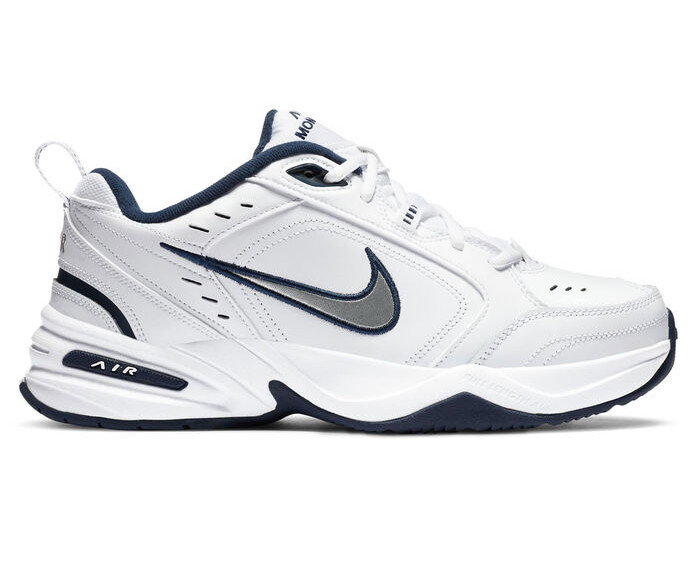 Nike Air Monarch IV Mens White Silver Lightweight Cushioned Walking Shoes Nike Air Monarch IV Mens White Silver Lightweight Cushioned Walking Shoes