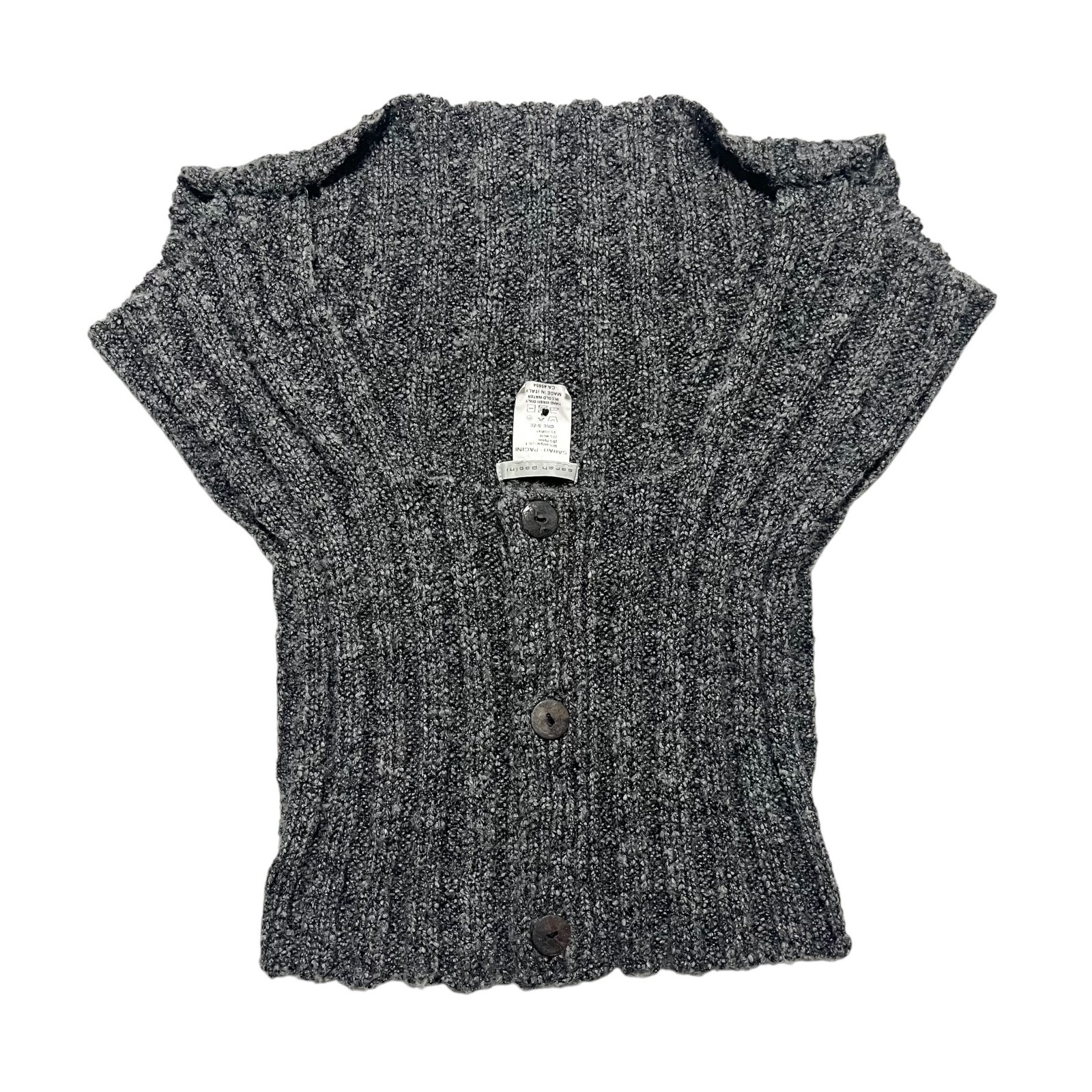 Sarah Pacini Grey Textured Ribbed Knit Wool Mohair Vest Cardigan Top One Size