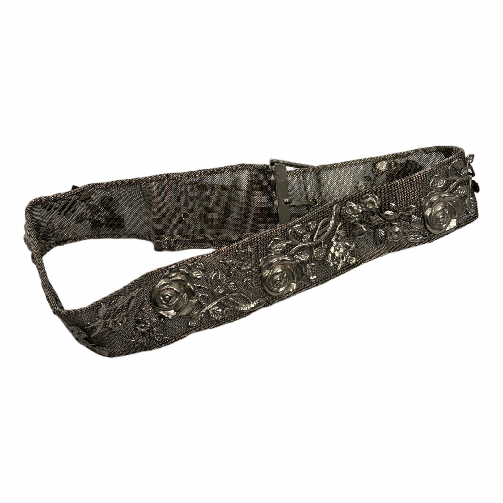 Helmut Lang 1990\'s Grey Silver Tone Floral Embellished Belt One Size Helmut Lang 1990\'s Grey Silver Tone Floral Embellished Belt One Size