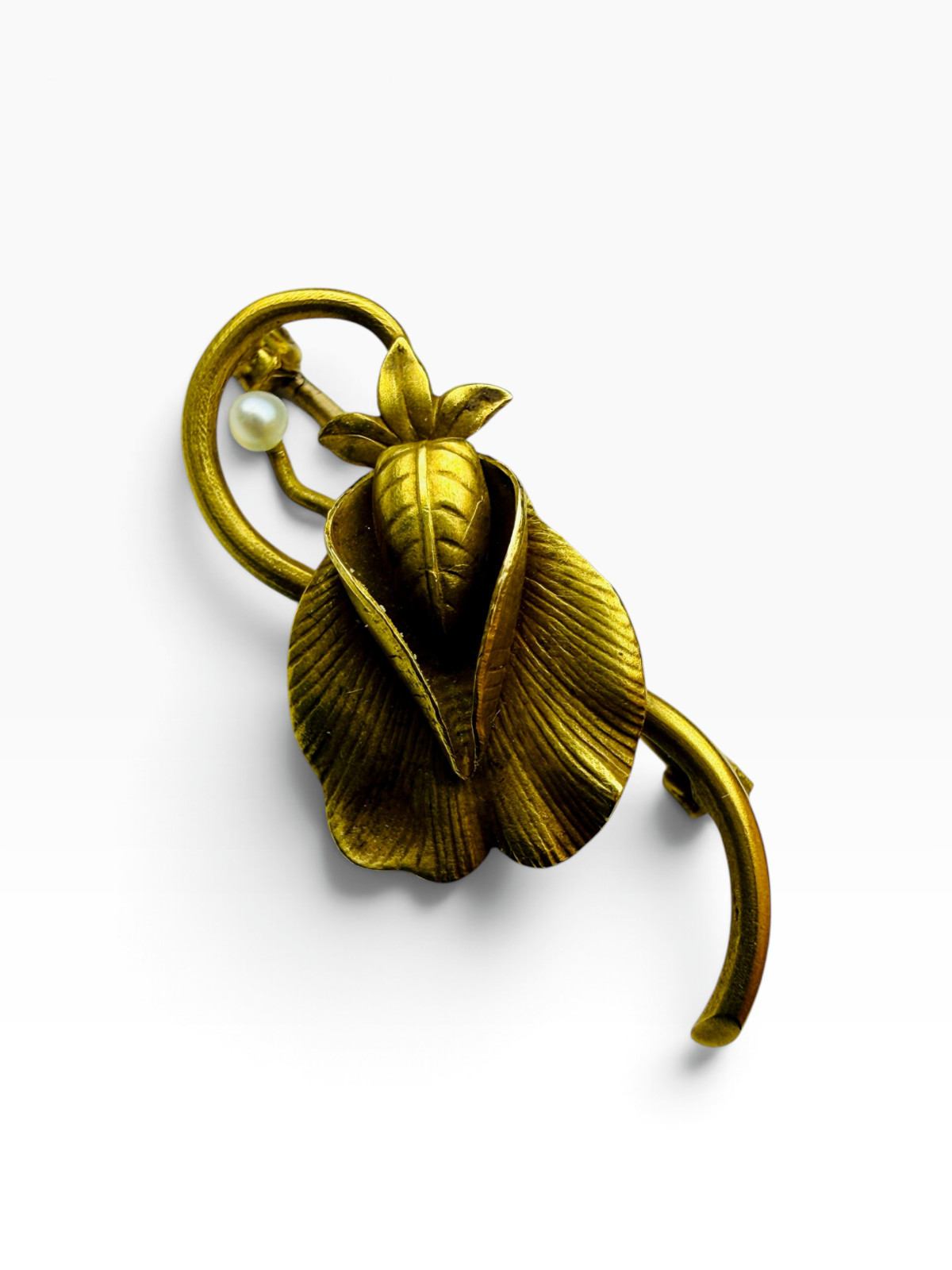Antique Art Nouveau Sweet Pea Brooch 14k Gold