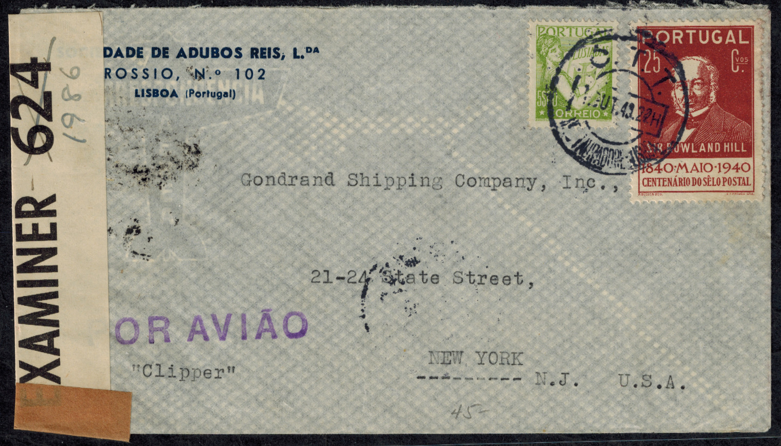 WWII 1940 Bermuda Censor Cover w/ Edited 1986 in Black Ink on Crossed Out 624