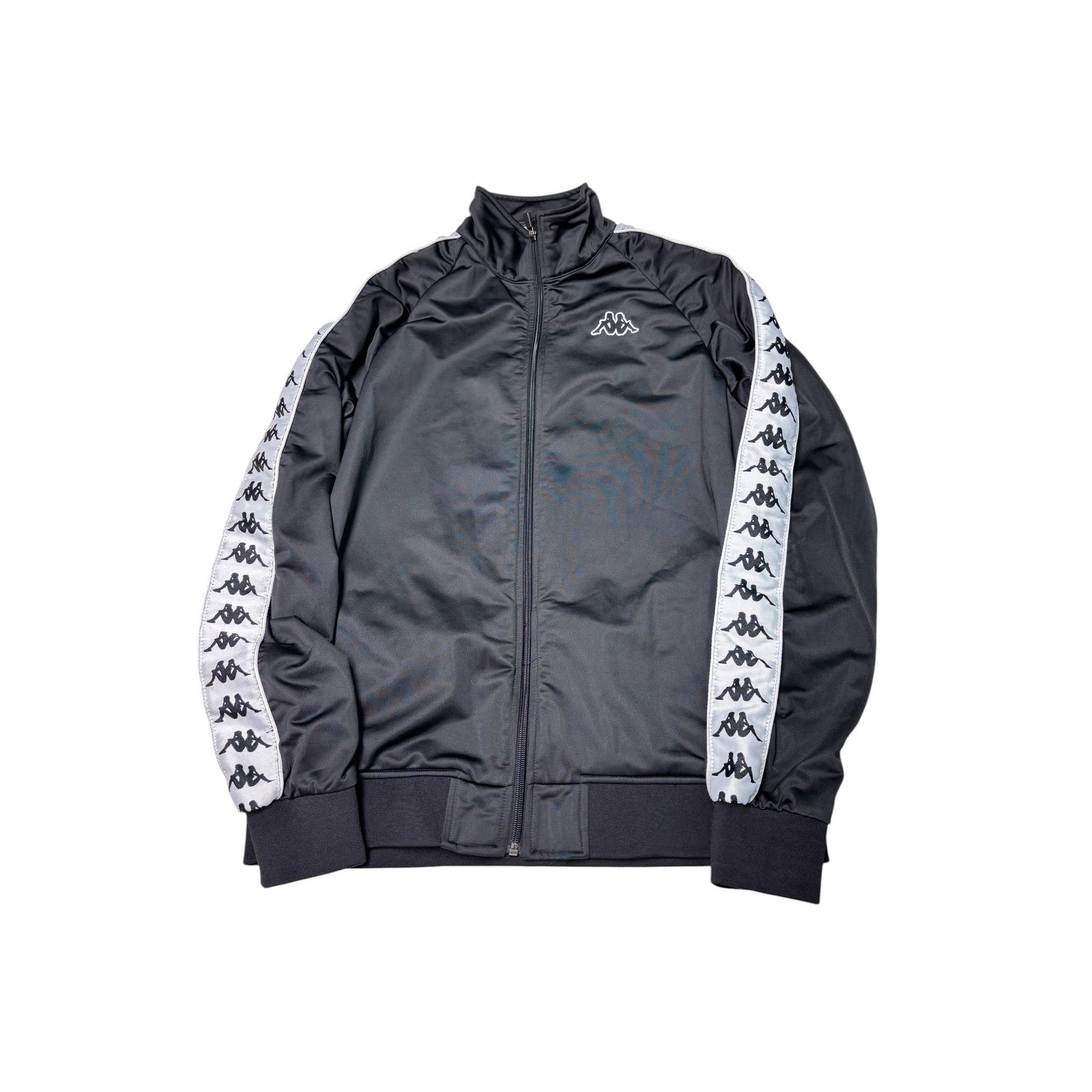 Kappa Banda Anniston Track Jacket Black White Logo Tape Mens Large 11448