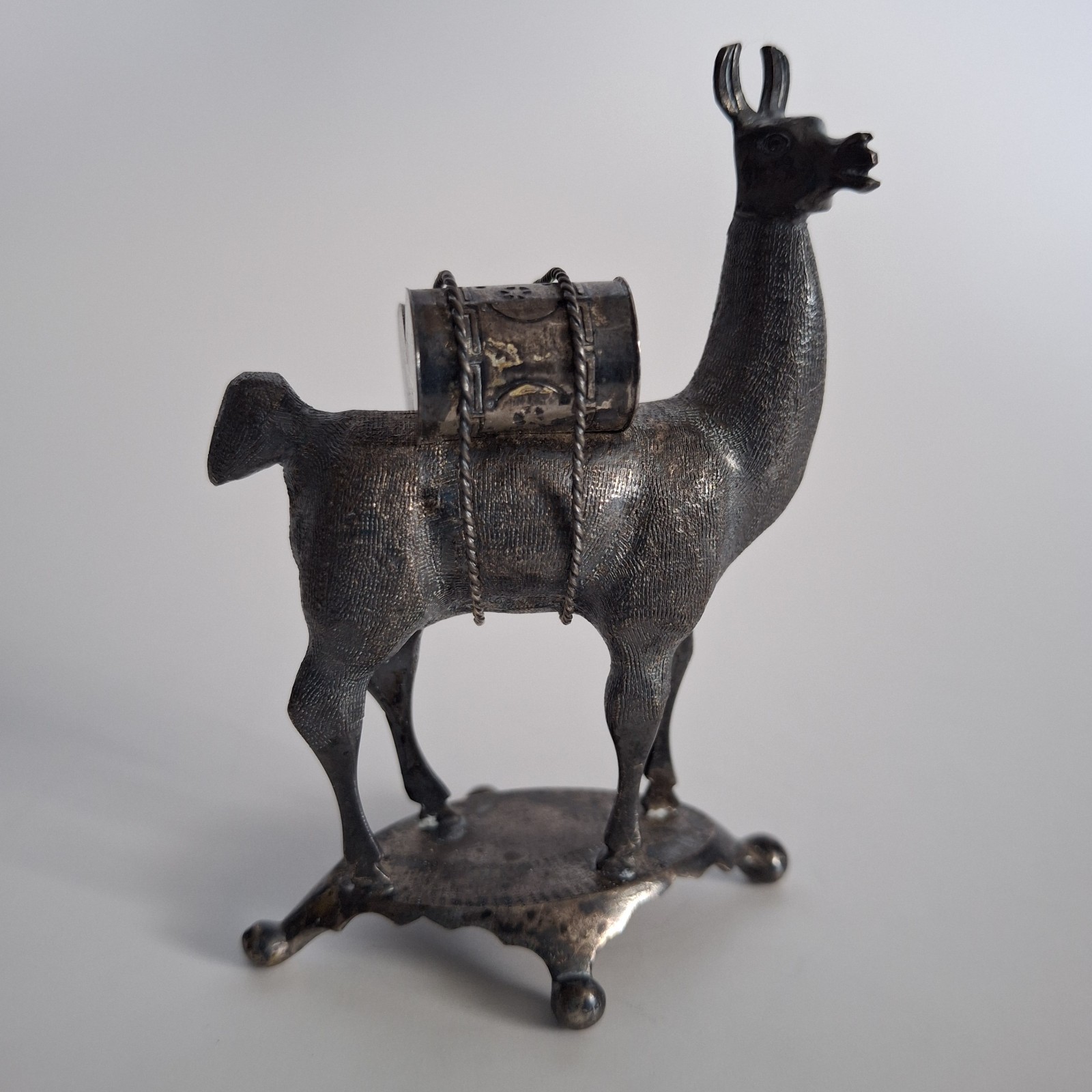 Vintage Peruvian Andean 'Alpaca Silver' llama figurine MCM Pewter Patina