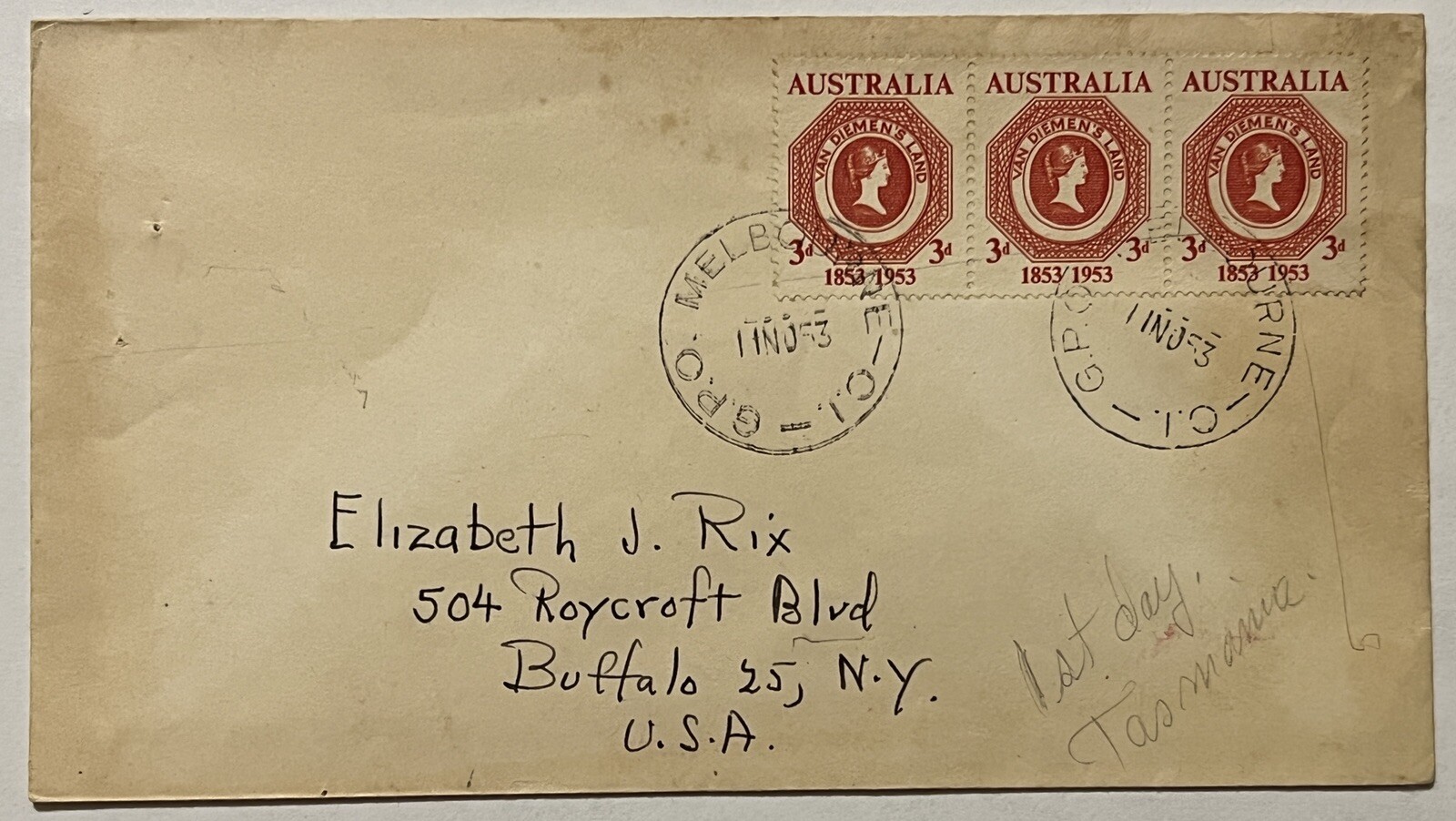 1953 TASMANIA FDC FIRST DAY COVER CORONATION YEAR QUEEN ELIZABETH II 1953 TASMANIA FDC FIRST DAY COVER CORONATION YEAR QUEEN ELIZABETH II