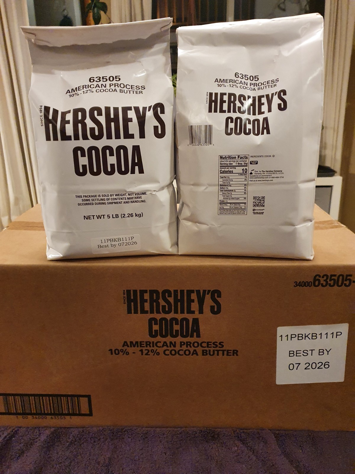 Hershey's 100% Cocoa Powder TWO 5lb Bags TEN POUNDS Bulk Baking Best By 07/2026