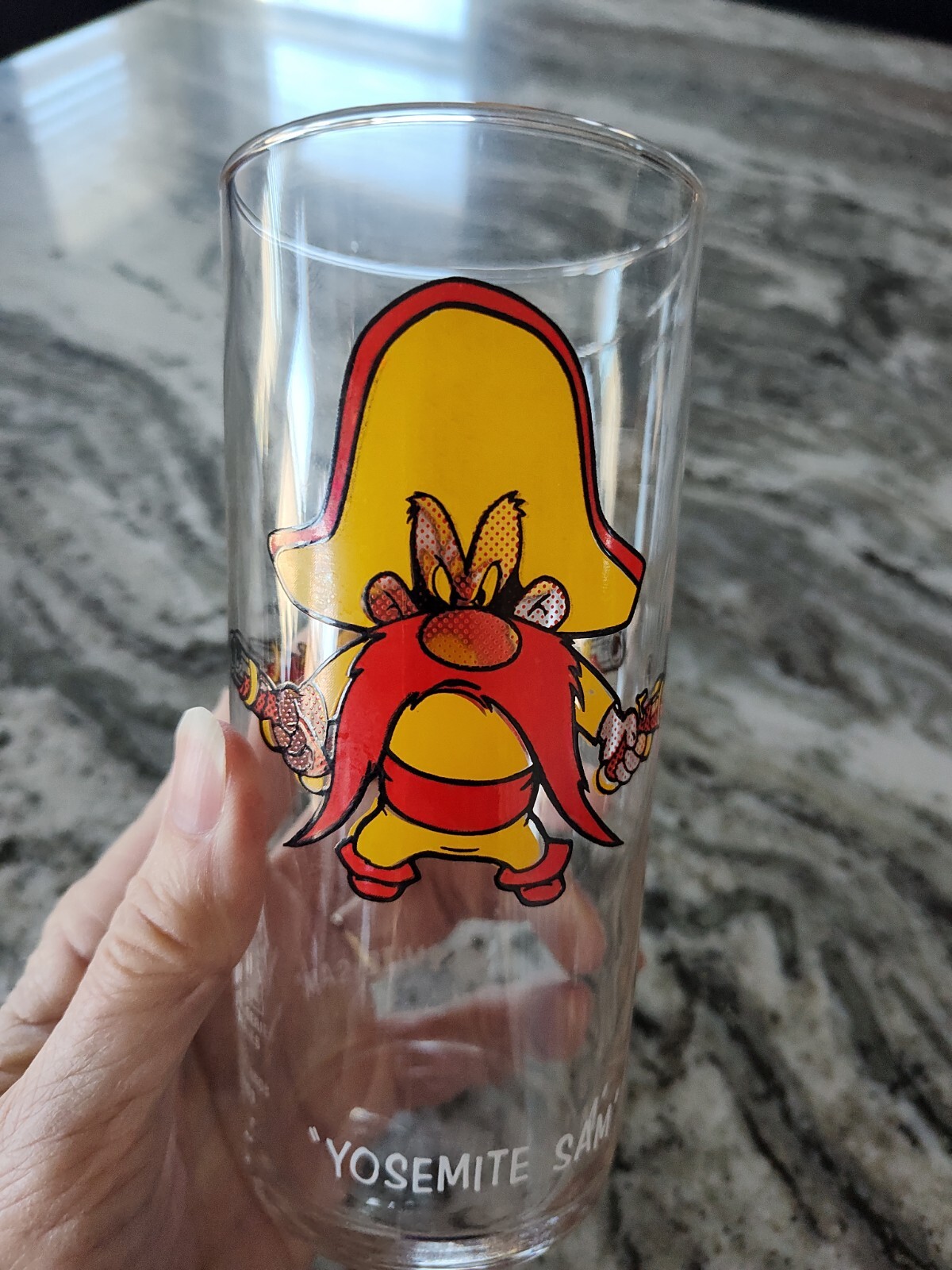 VTG 1973 Pepsi Yosemite Sam Looney Tunes Federal Thin Glass White Letters RARE VTG 1973 Pepsi Yosemite Sam Looney Tunes Federal Thin Glass White Letters RARE