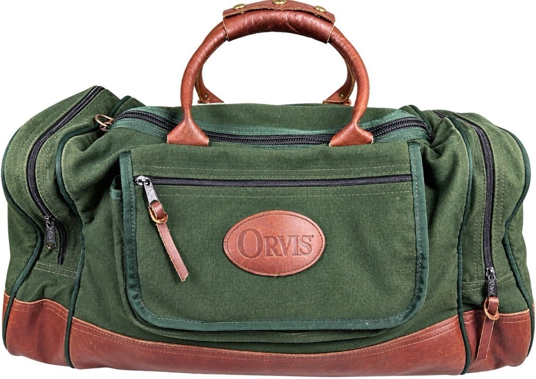 Vintage Orvis Battenkill Weekender Travel  Duffle Bag Green Canvas Leather Trim