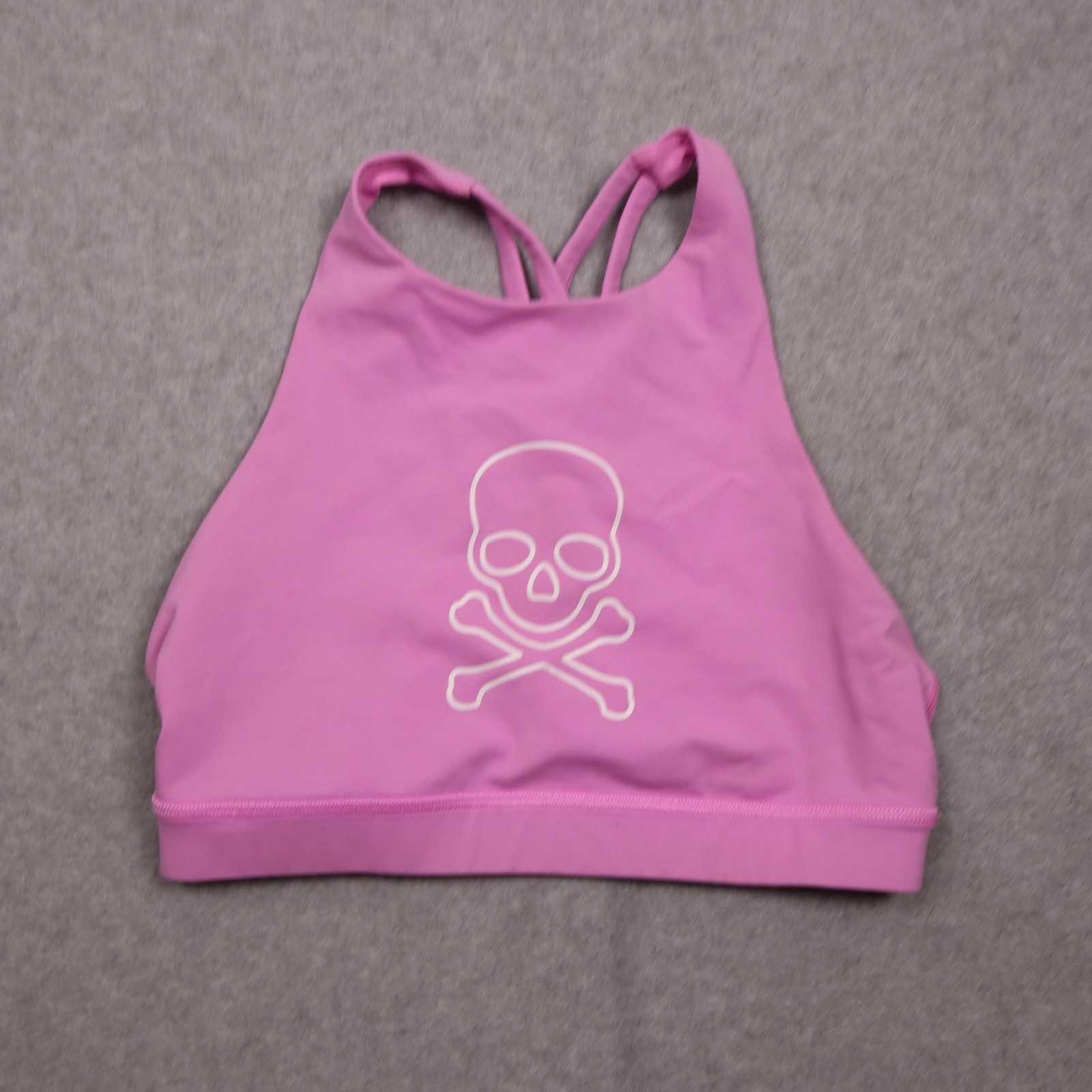 Lululemon Energy Bra Womens 6 Pink Skull High Neck Strappy Crossback Yoga Gym Lululemon Energy Bra Womens 6 Pink Skull High Neck Strappy Crossback Yoga Gym