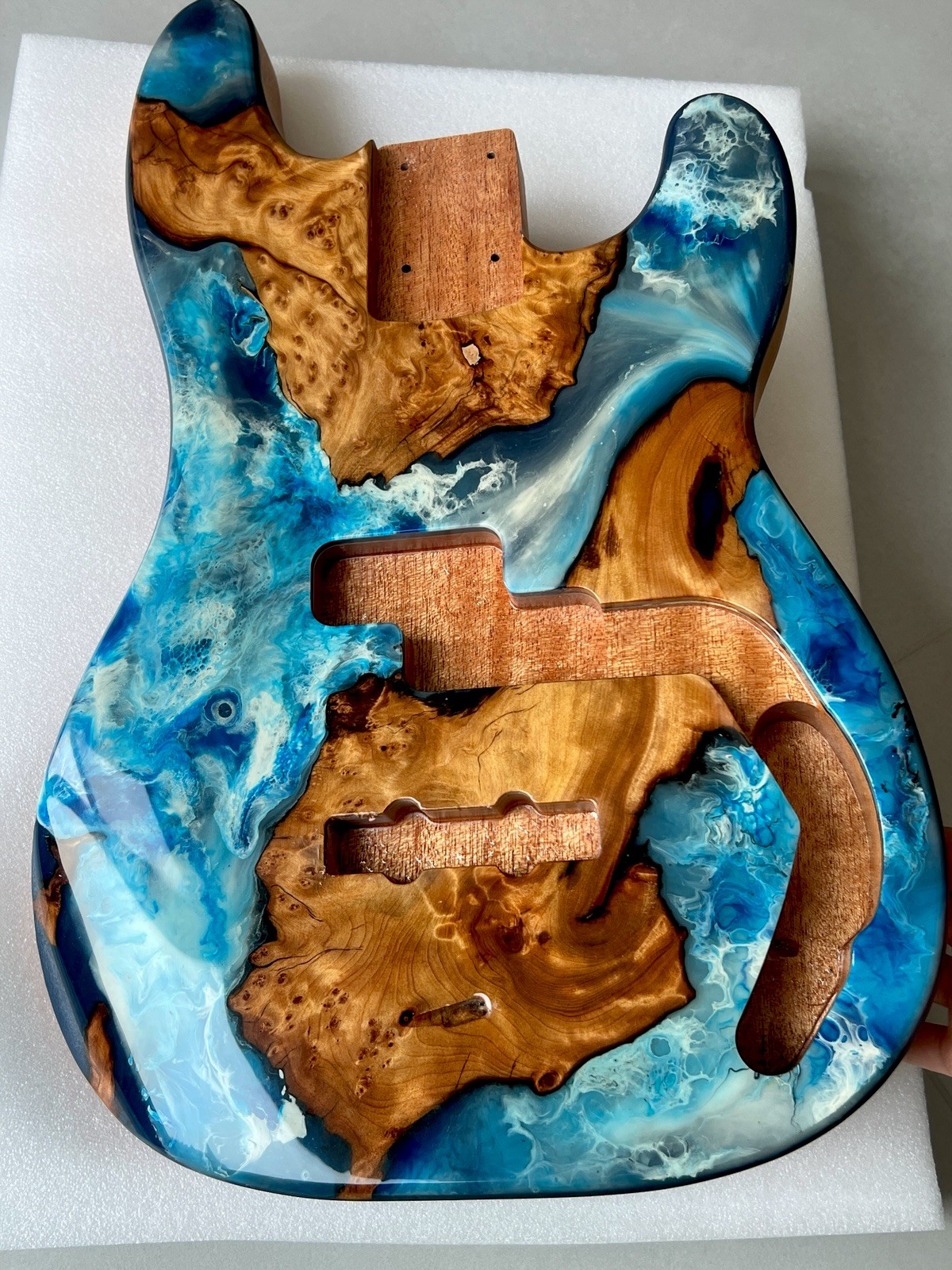 AAAA P Bass Body Handmade Burl Wood Top Blue Ocean Epoxy Finish Precision Bass