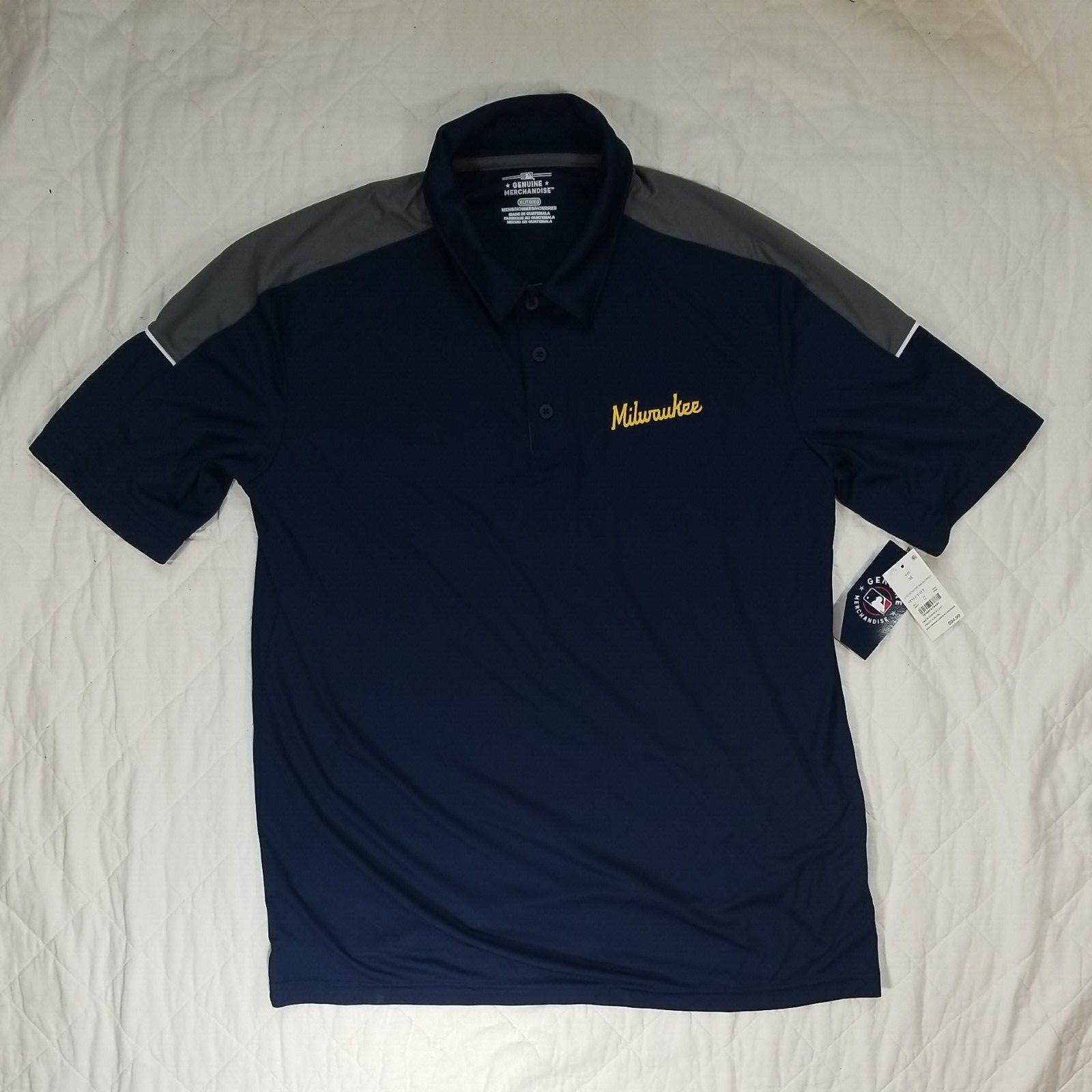 NWT Milwaukee Brewers Athletic Navy Polo Mens Genuine Merchandise 