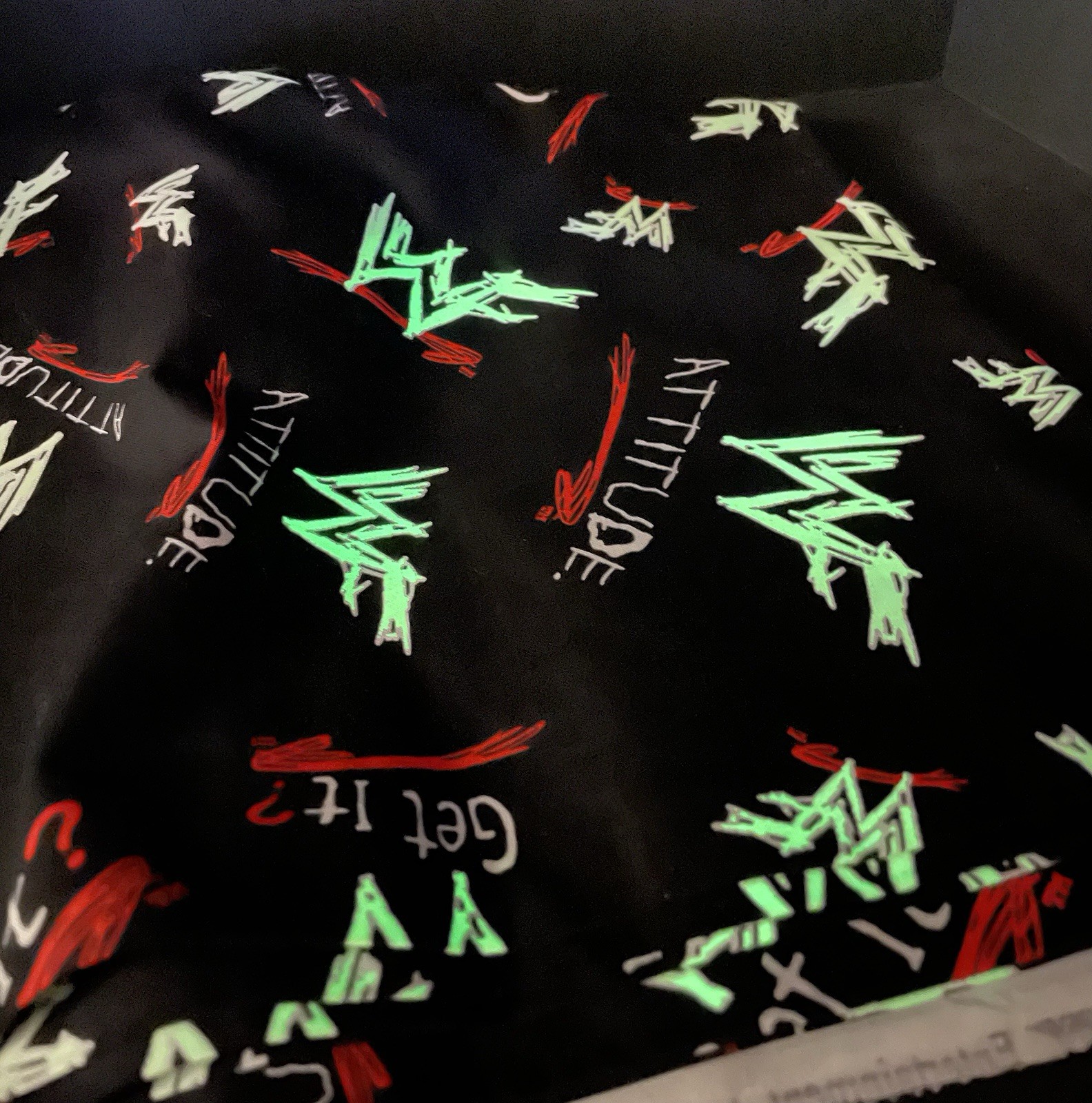 WWF Attitude Get It? Bolt Of Cloth Brand New Glow In Dark 44”x124” Pls See Pics WWF Attitude Get It? Bolt Of Cloth Brand New Glow In Dark 44”x124” Pls See Pics