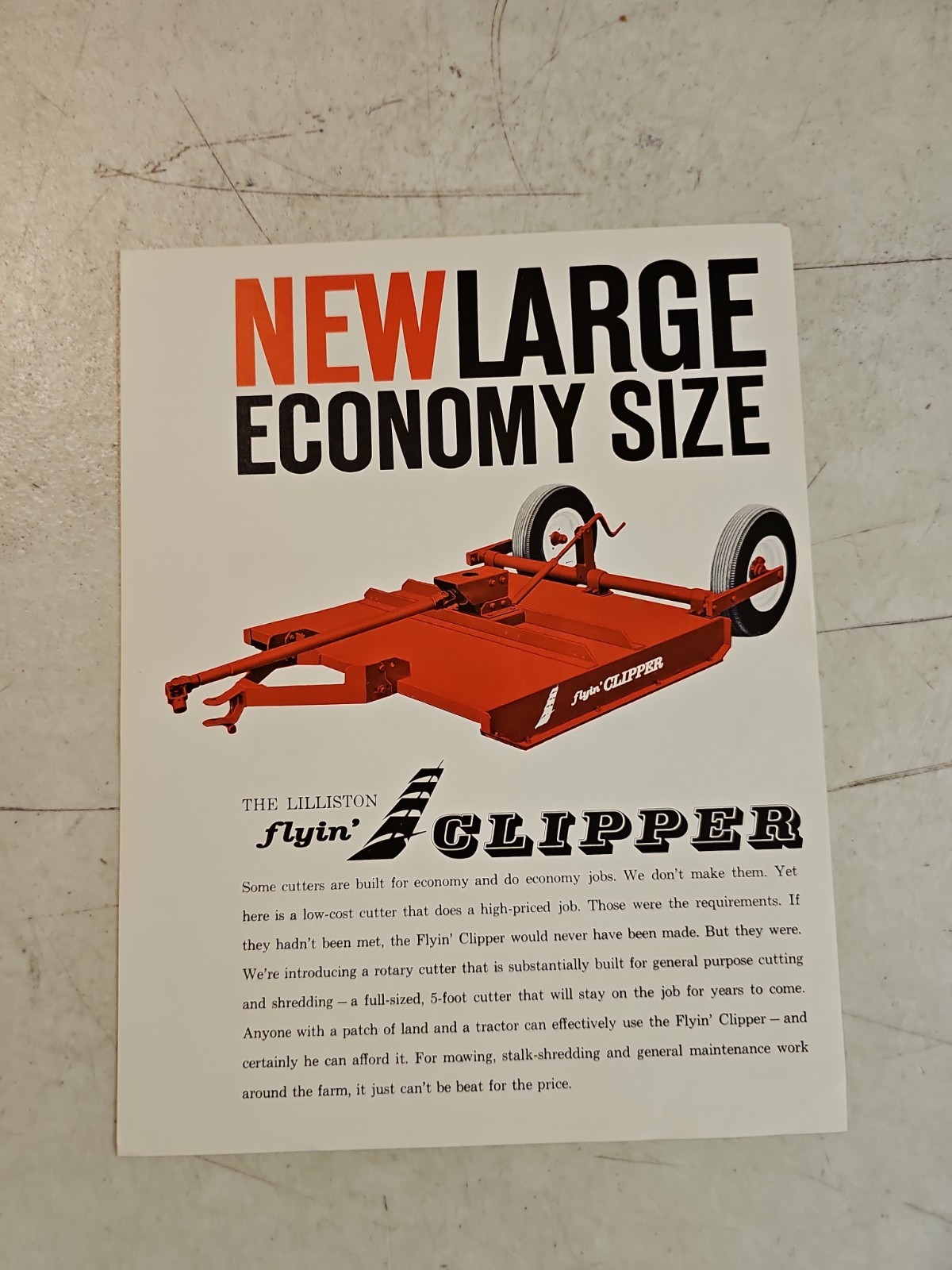 Vintage Lilliston Implement Co Flyin' Clipper Rotary Mower Cutter Spec Sheet Vintage Lilliston Implement Co Flyin' Clipper Rotary Mower Cutter Spec Sheet