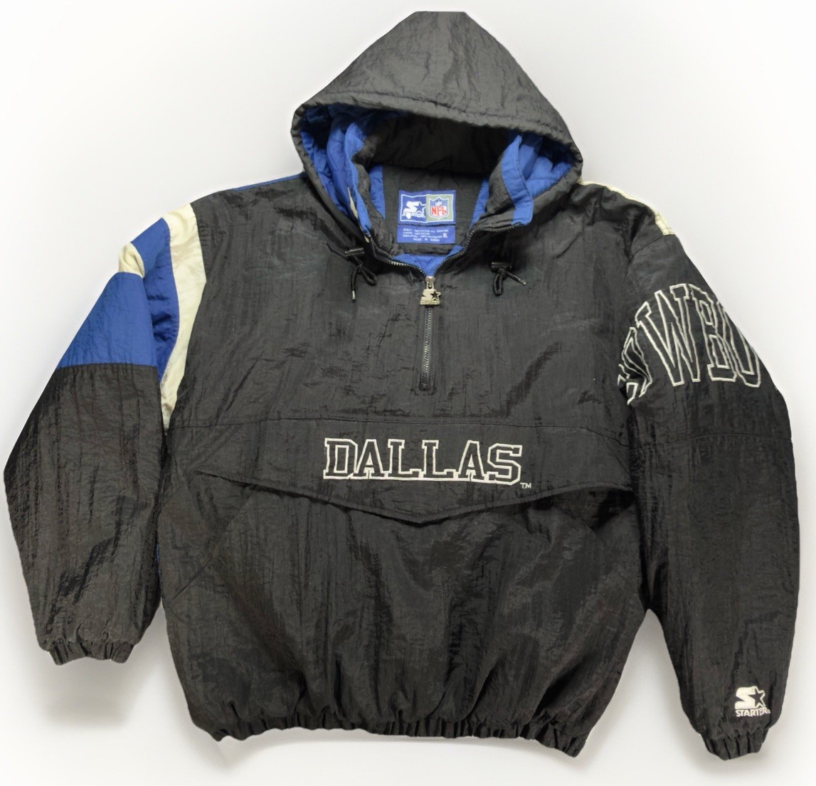 VTG Starter Dallas Cowboys Jacket 1/2 Zip Hood Mens XL Anorak Pullover Parka 90s