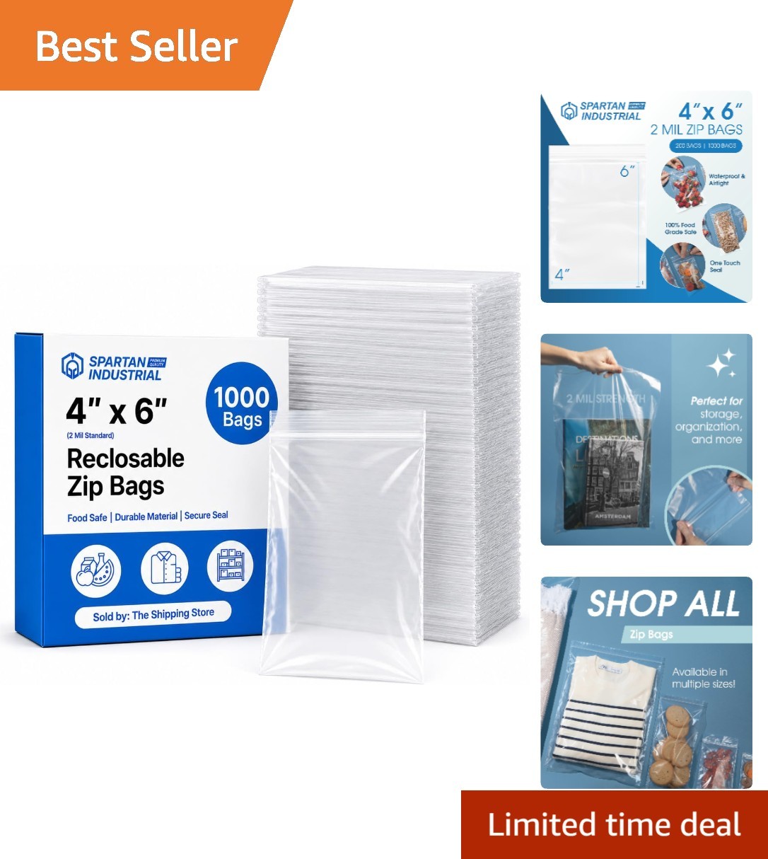Durable 2 Mil Clear Reclosable Zip Bags - 1000 Count for Storage & Mailing
