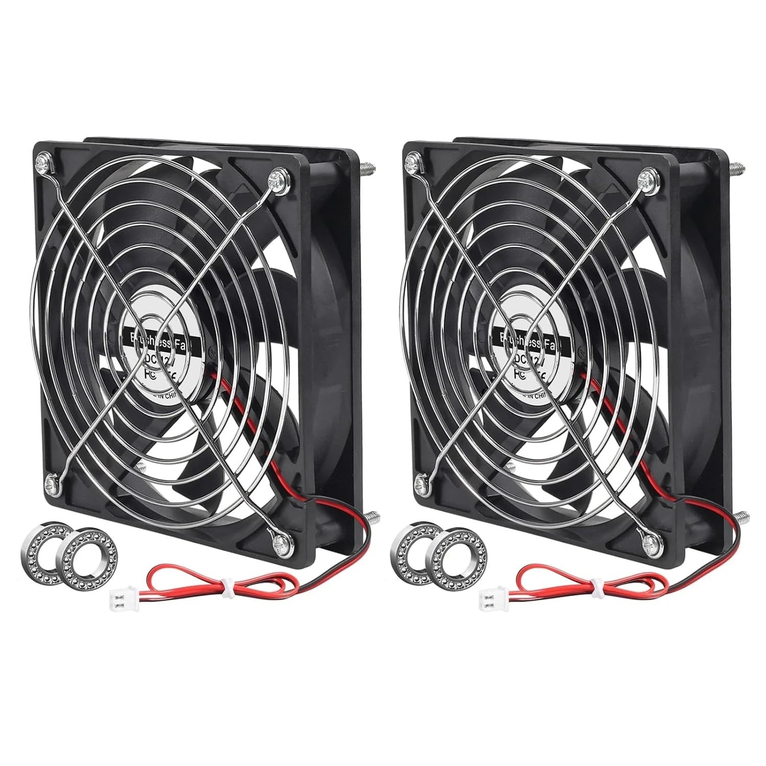 2Pcs 12025 120Mm X 25Mm 12V 5 Inch Dual Ball Bearings Brushless Fan 2Pin DC Cool
