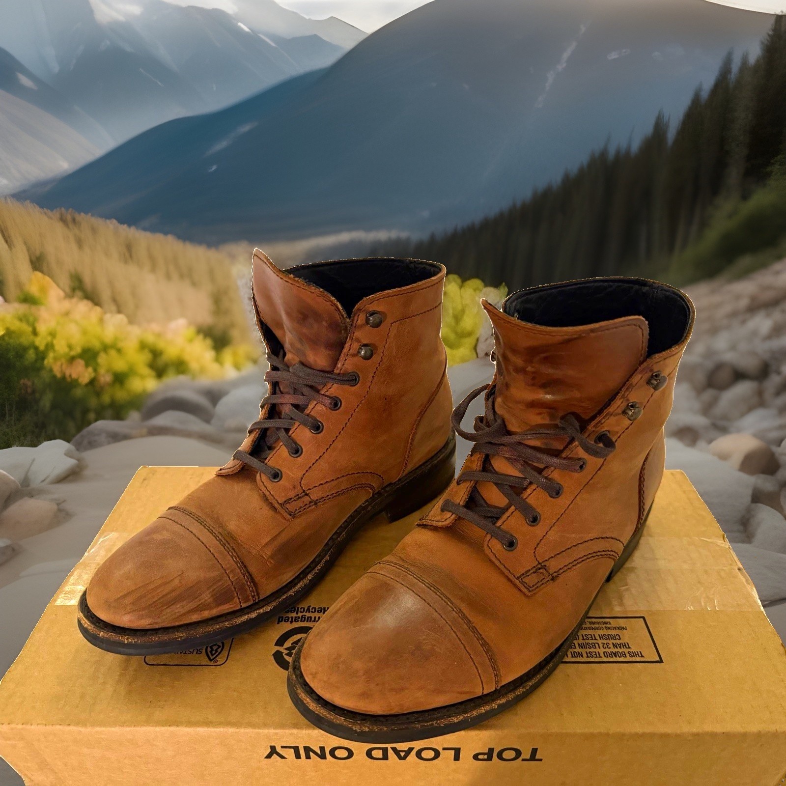 Thursday Captain Men\'s Brown Leather Cap Toe Lace-Up Ankle Boots US 10