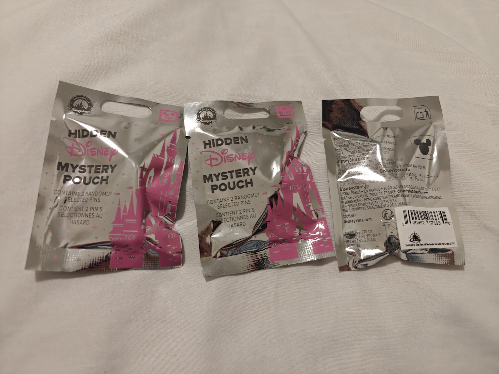 Lot of 3 Disneyland Hidden Disney Mystery Pin Pouches Pink Castle Sealed NEW