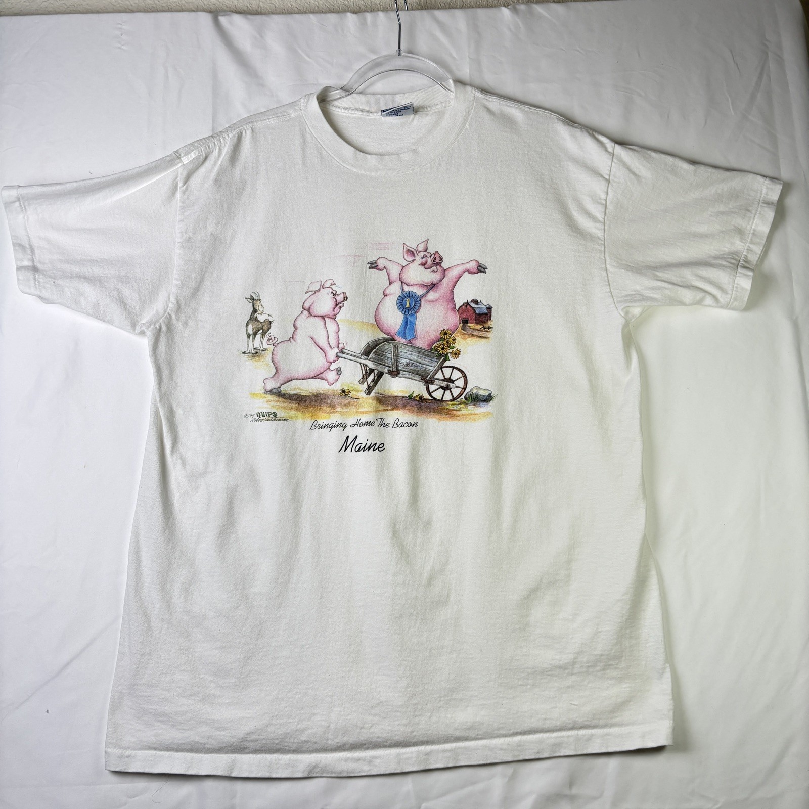 Vintage 1994 Maine T Shirt XL All Sport Bringing Home The Bacon Pigs Made In USA