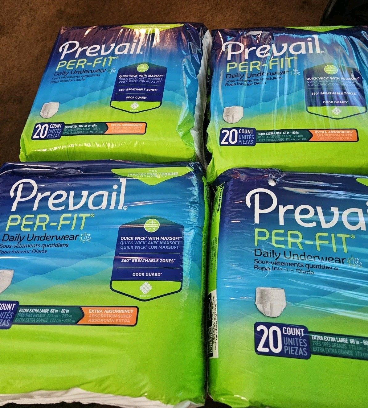 80 Pcs 2XL X 4 packs of Prevail Per-Fit Adult Daily Underwear EXTRA Absorbency