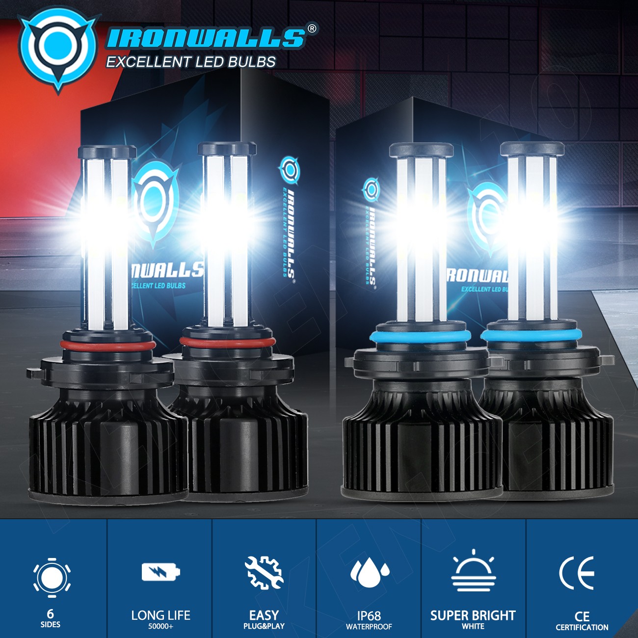 2026 6-Sides 9005 9006 LED Combo Headlight Bulbs High Low Beam White 450000LM 4x