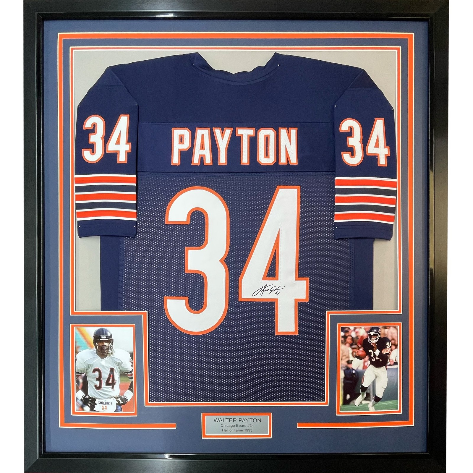 Framed Facsimile Autographed Walter Payton 35x39 Chicago Blue Jersey