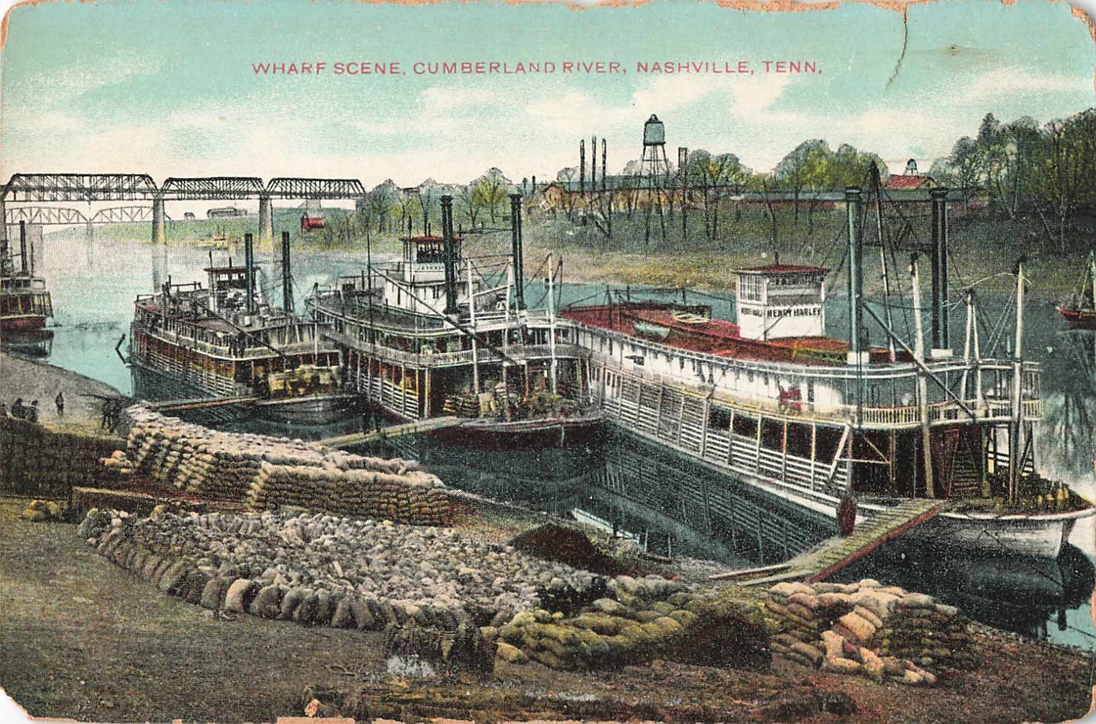 Postcard Nashville Tenn TN Wharf Scene Cumberland River DB Antique