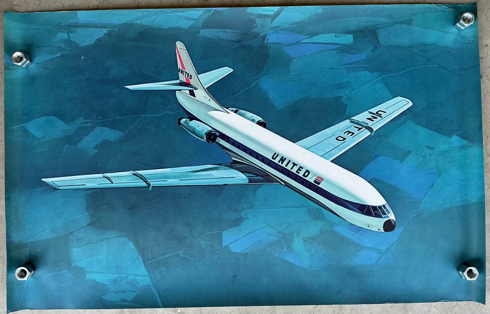 Rare Vintage 1960s United Airlines La Belle Caravelle Poster Jet Mainliner