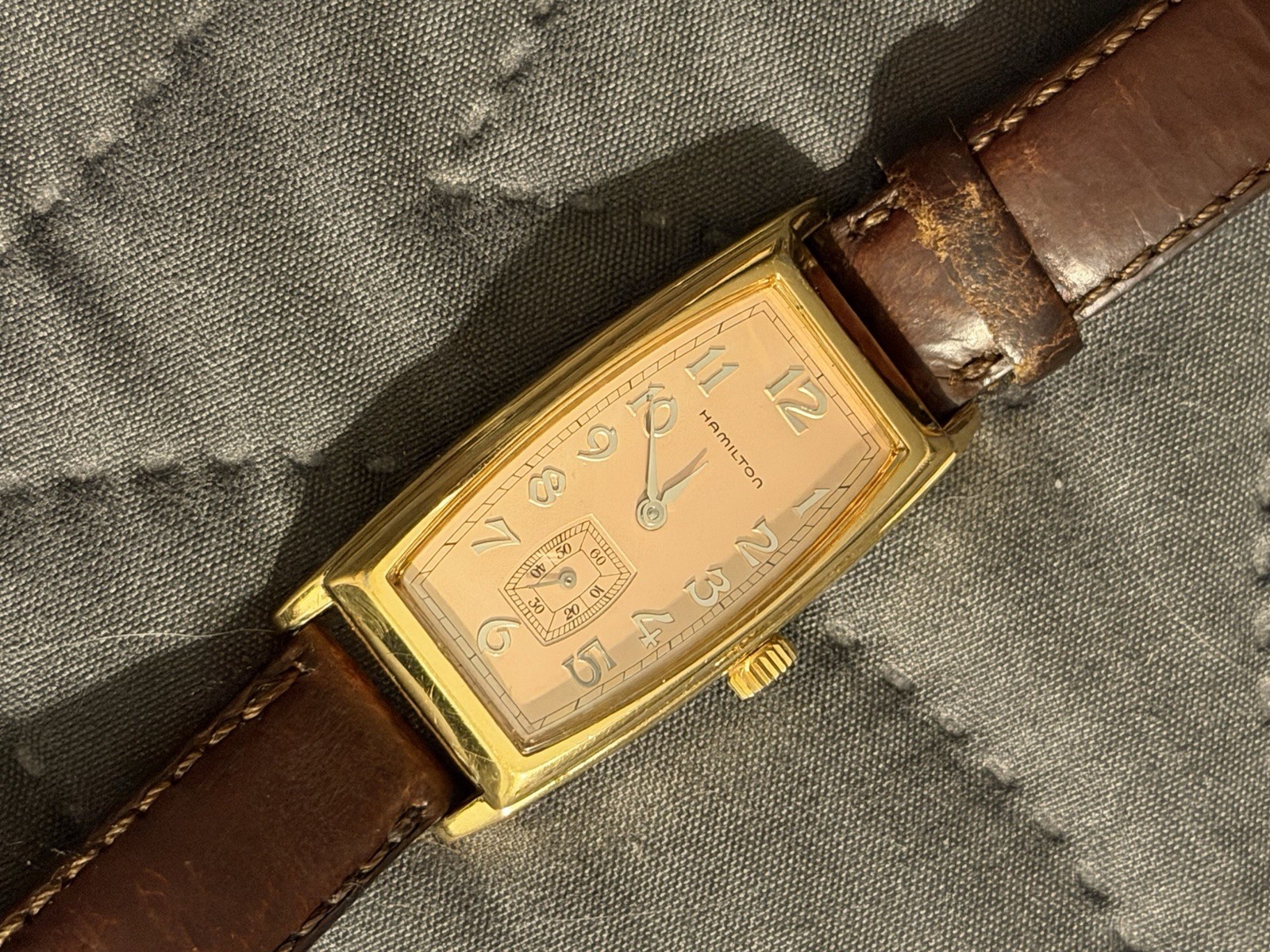 Hamilton Boulton Quartz Vintage Rectangle Gold-Tone Watch Brown Leather Strap