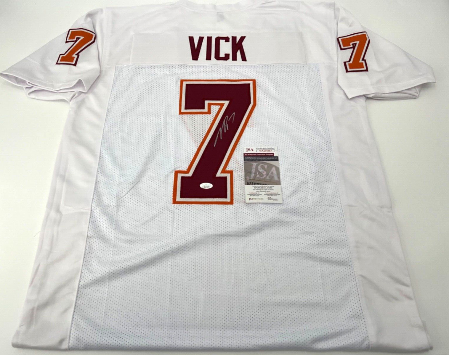 MICHAEL VICK VIRGINIA TECH SIGNED CUSTOM WHITE JERSEY JSA WITNESS COA VT HOF