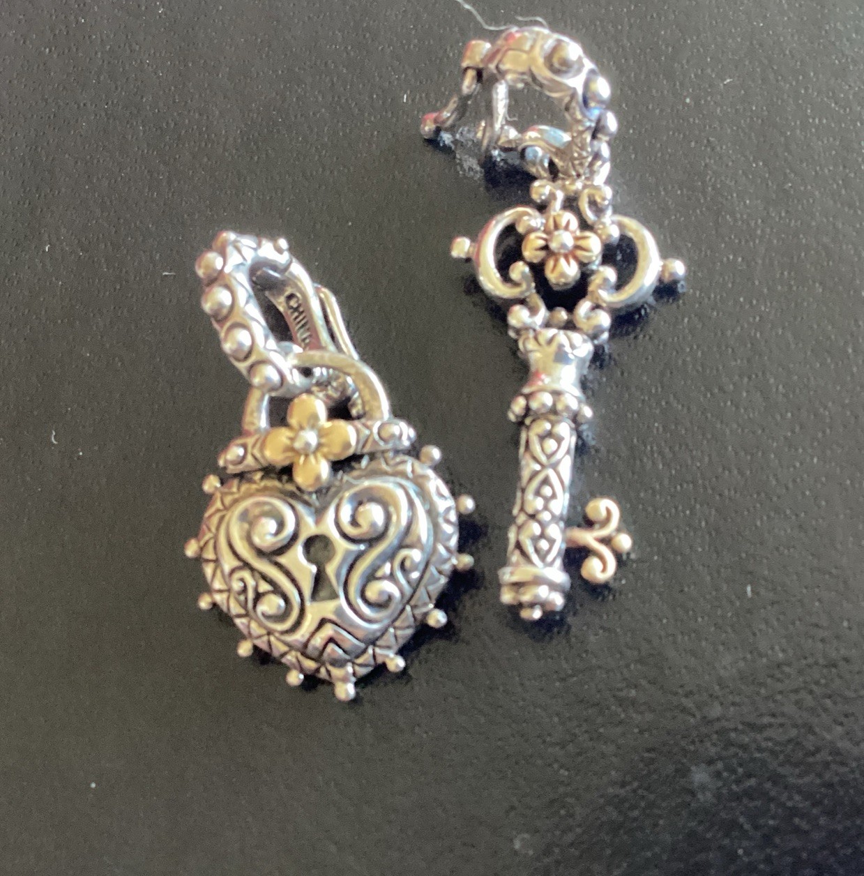 Barbara Bixby Set Of Two Heart Key Charm Pendants Sterling Silver 18k Gold Barbara Bixby Set Of Two Heart Key Charm Pendants Sterling Silver 18k Gold
