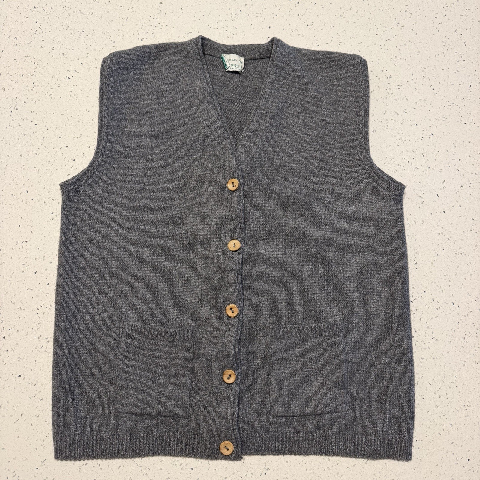 Sears JR Bazaar Wool Vest 40 M/L Sweater Wood Button Fisherman Pockets Vintage Sears JR Bazaar Wool Vest 40 M/L Sweater Wood Button Fisherman Pockets Vintage