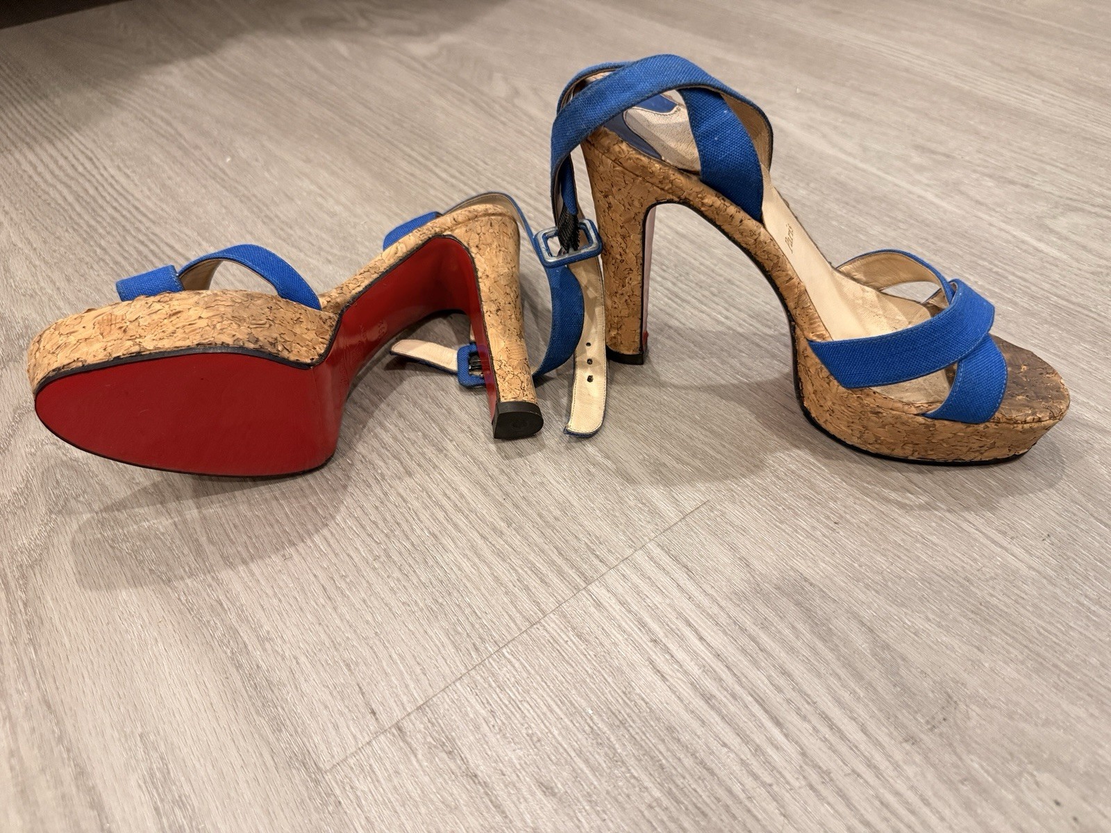 Christian Louboutin Rare Cork And Canvas Strappy Block Heels 9.5 Christian Louboutin Rare Cork And Canvas Strappy Block Heels 9.5